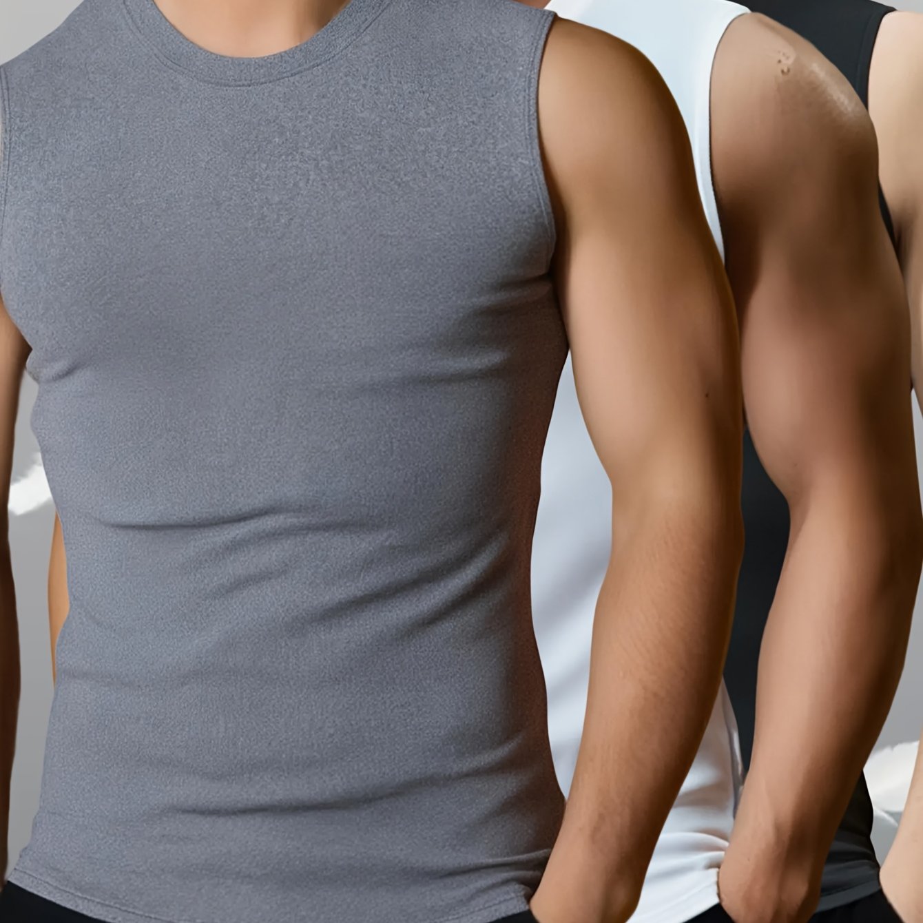 E-shop 3er Set Herren Sportlicher Fitness Stil Schweißabsorbierend Atmungsaktiv Schnelltrocknend Ärmelloses Tank Top Weste Rundhals Top,