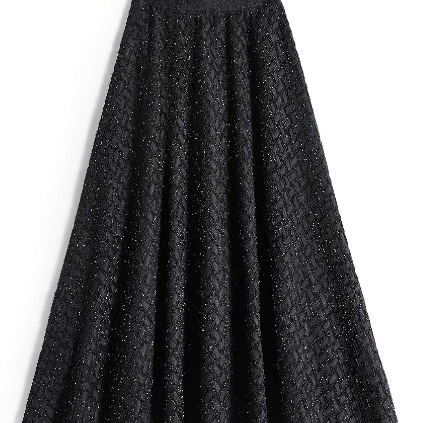 TEMU [elegant 1pc High-waisted A-line Skirt] Elegant High-waisted A-line Midi Skirt, Polyester Blend With Elastane, Solid Color, Flared Hem, Loose Fit, Knit Fabric, For