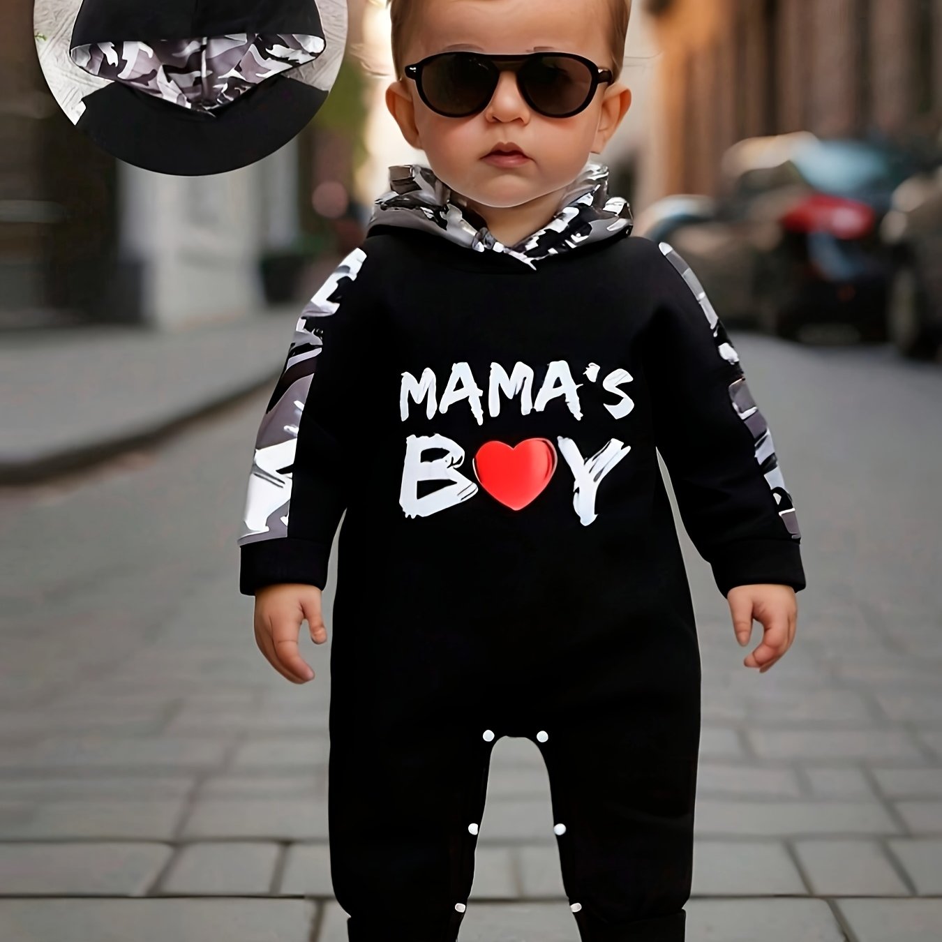 1pc Spring/autumn Baby Boy Bodysuit, Hooded Romper, "" Print, Knit Stretch Fabric, For Outdoor