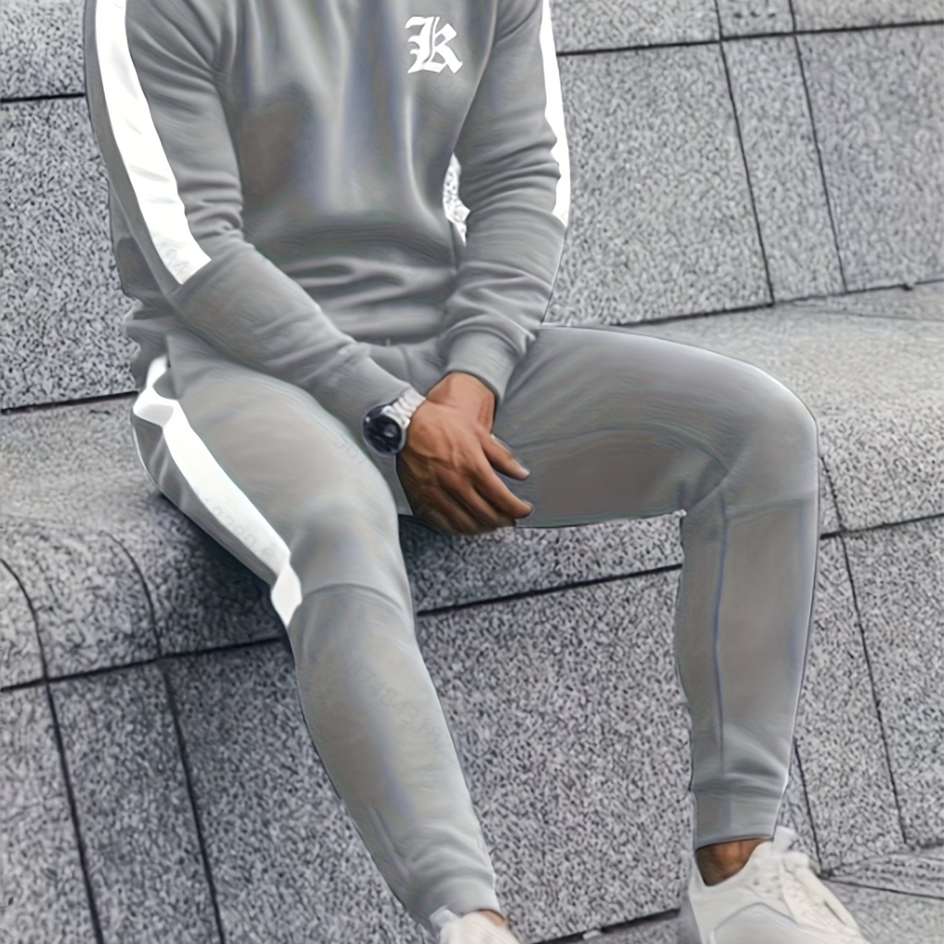 Men's Casual Letter Print Crew Neck Sport Set