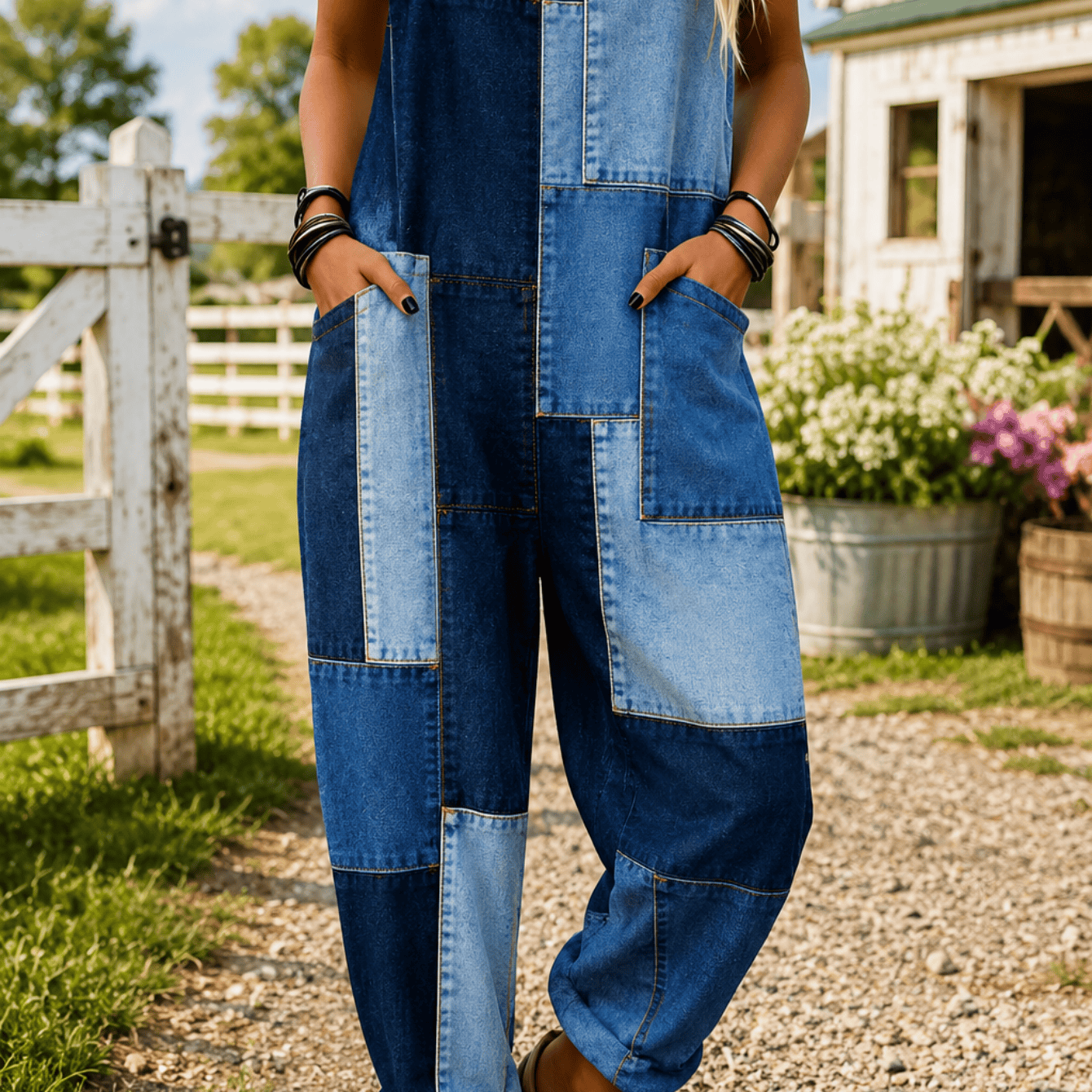 TEMU Women' Size Overall Jumpsuit, Size S-2xl Denim Style Print Adjustable Shoulder Straps Suitable For Spring, Summer And Autumn Suitable For Daily