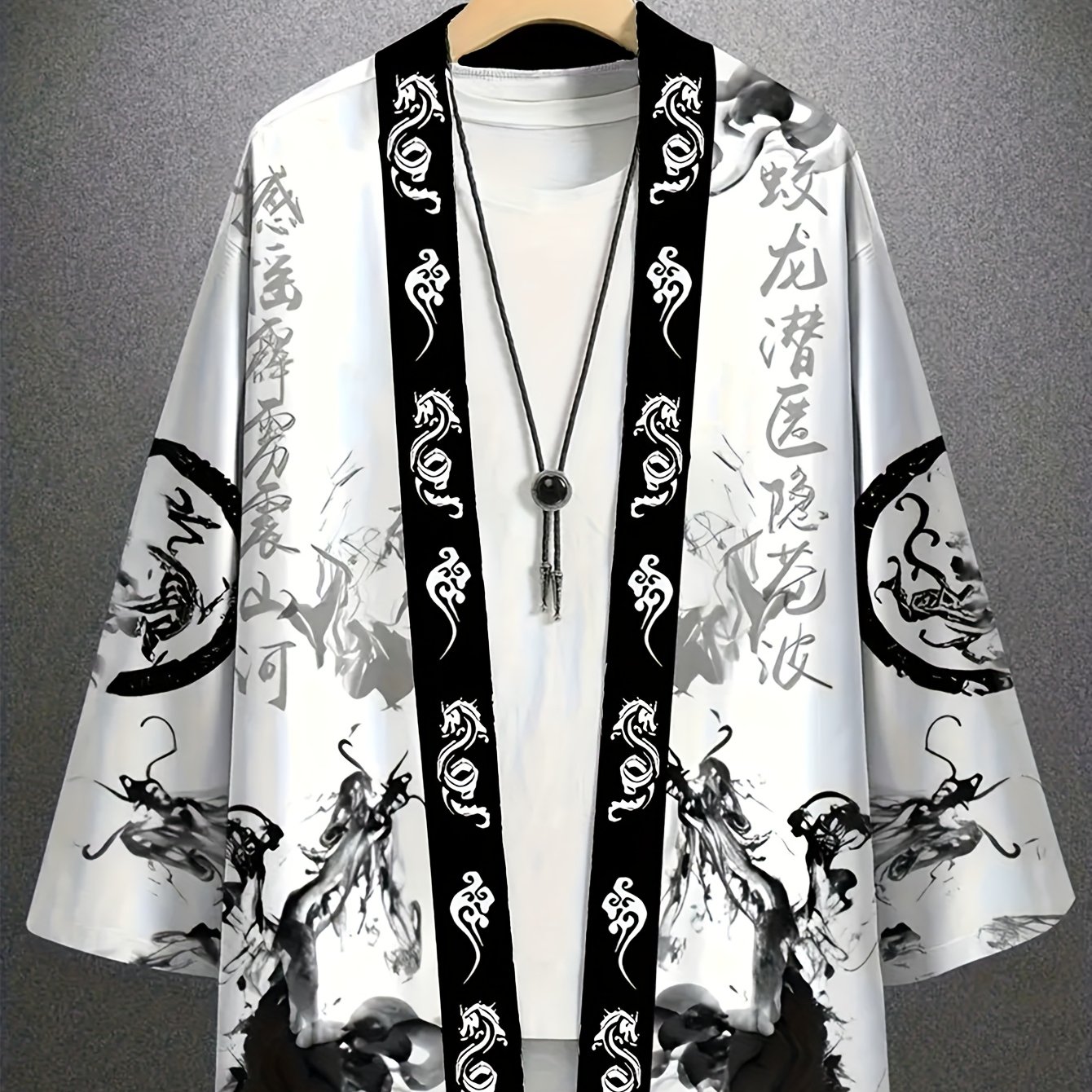 TEMU [printed Design – Not Textured] Ink Wash Dragon Totem Cape Kimono, Essential For Casual Entertainment