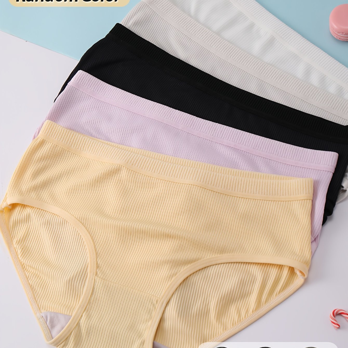 TEMU 3-pcs Easy Solid Color Ribbed Underwear, Comfortable, Soft And Breathable Underwear Gifts For Ladies, Elegant Stylish Random Colors Cost- Packed