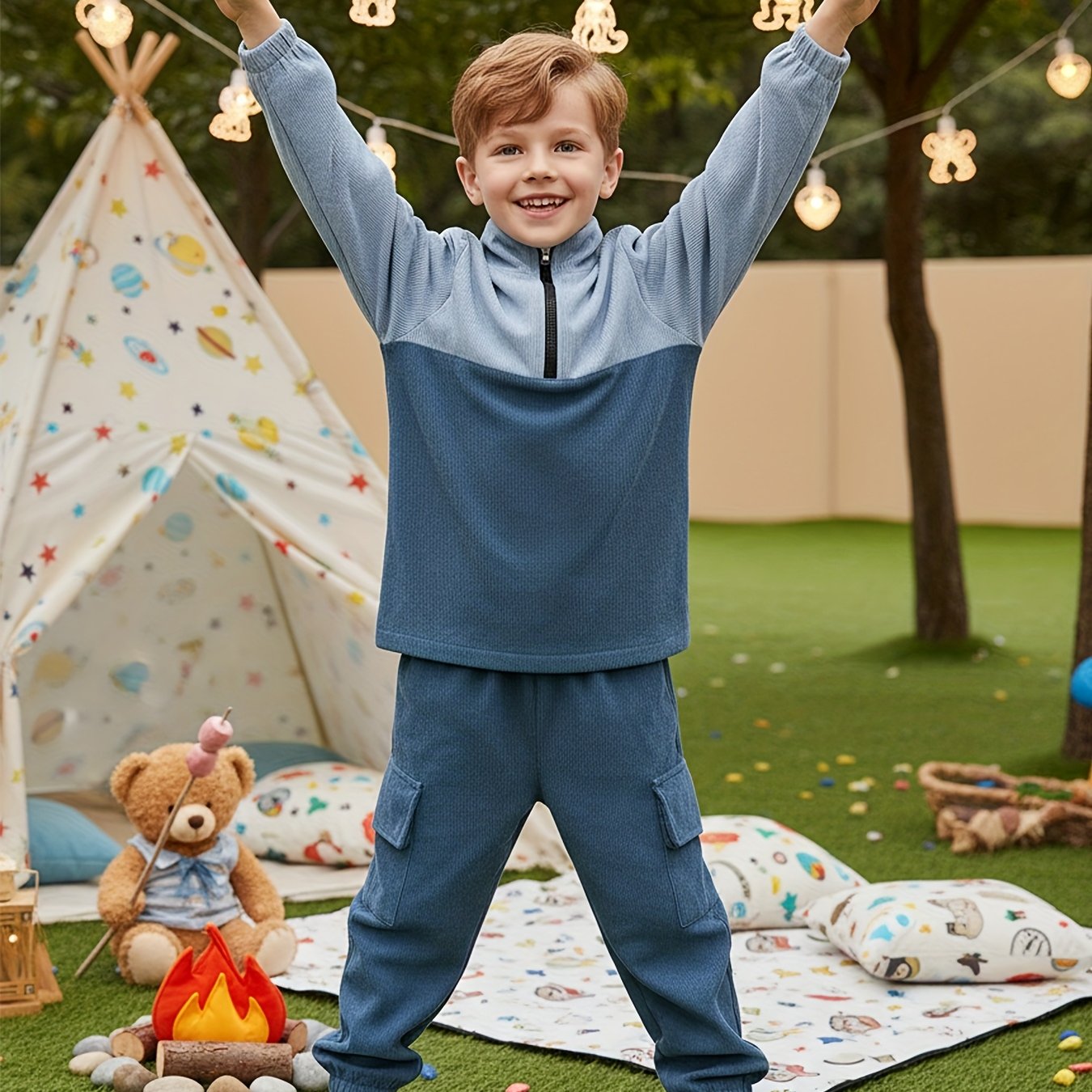 Image of Boys' Corduroy Small Stand Collar Suit Fashion Casual Autumn And Winter Clothing Zipper Stand Collar Suit, For Outdoor