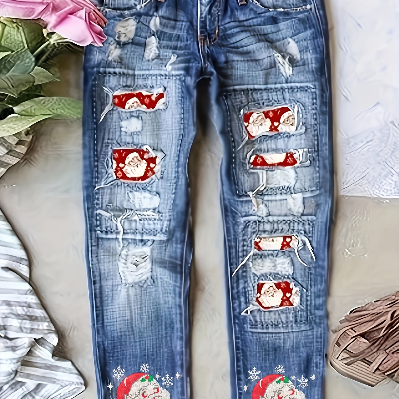 Christmas Distressed Santa Skinny Jeans