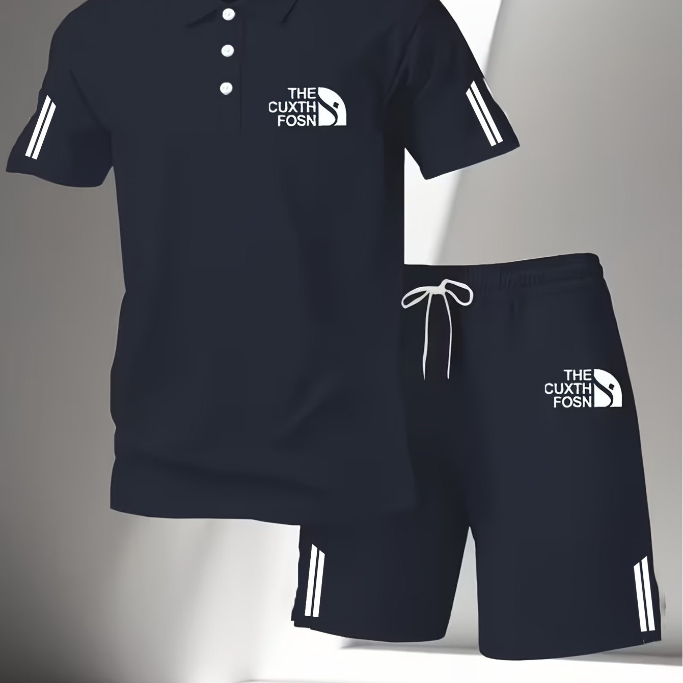 TEMU Men's Short-sleeve Shirt Set, Shirt And Shorts 2pcs Set, Casual Fashion Sporty Short-sleeve Shirt Set, Street Vintage 2pcs Set, Apparel