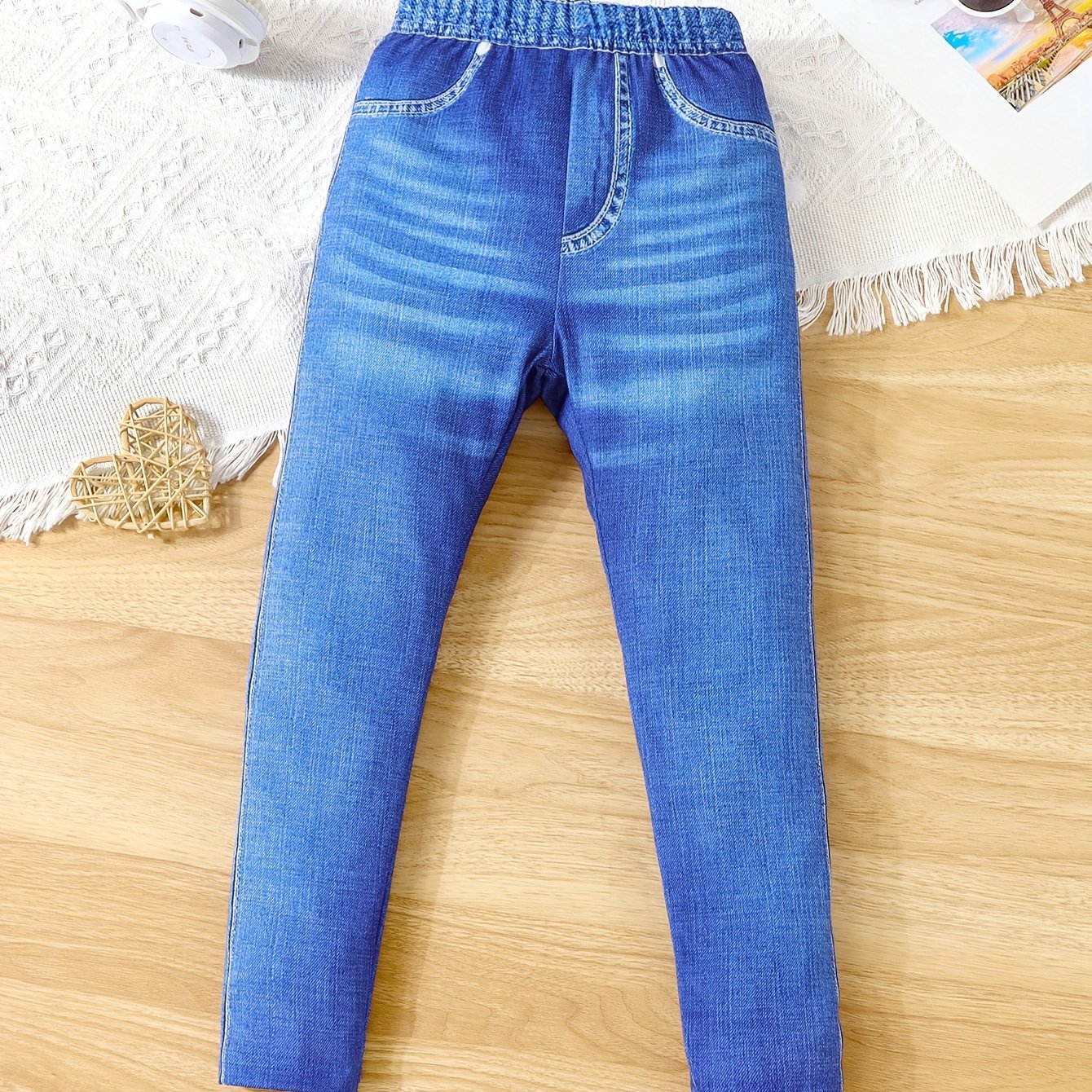 Cute Fashion Girls Trousers Imitation Denim Print Allover - Temu Canada