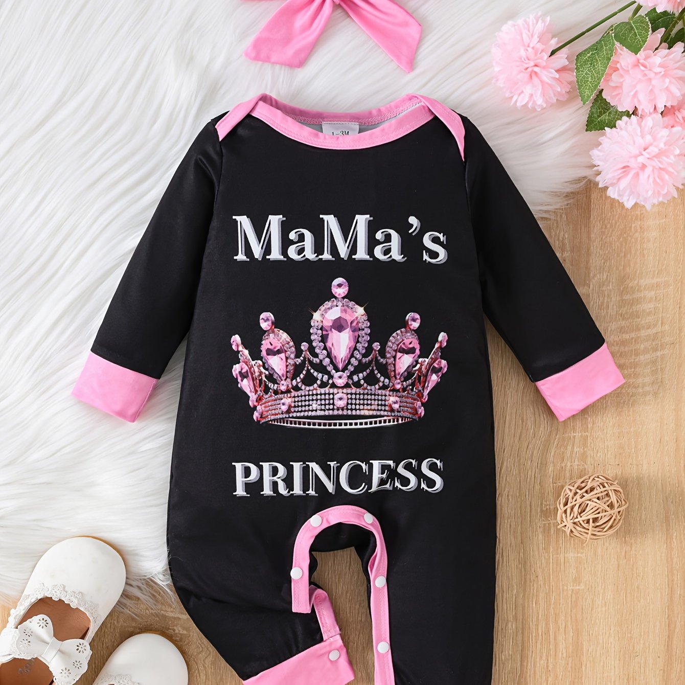 Image of Spring And Autumn Long-sleeve Bodysuit For Baby Girls With Round Neck And Letter Print, Featuring An Open-crotch Design, For Outdoor