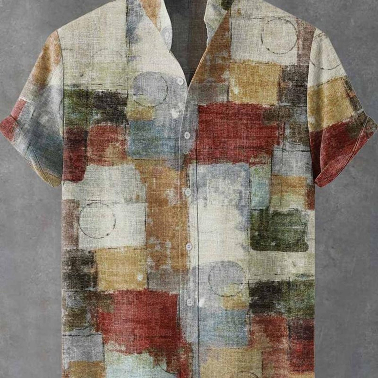 Image of Men's Formal Shirt, Short-sleeved Open-collared, Colorful Abstract Pattern, Multiple Specifications , Relaxed , Artistic Textured