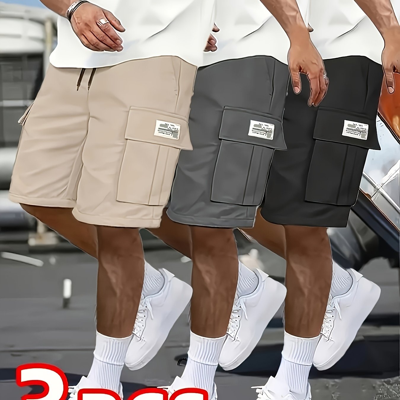 TEMU 3pcs Set - Men's Shorts, Casual Loose Shorts, , Large Pocket Workwear Shorts, Summer Workwear Shorts Men's 5 Quarter Pants Ins Trendy Straight