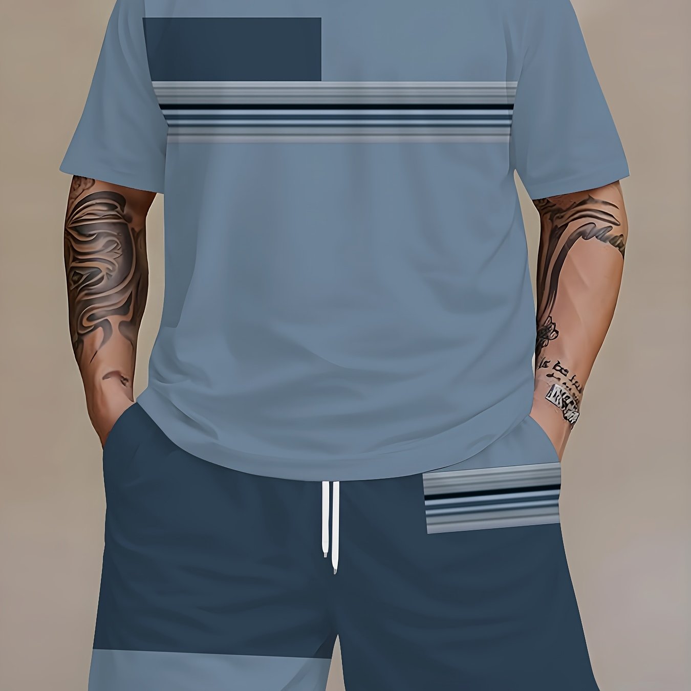 TEMU Trendy Men's Set: Short-sleeve T-shirt   Casual Shorts Two-piece Outfit, Slim-fit Summer Fashion Men'-piece Set