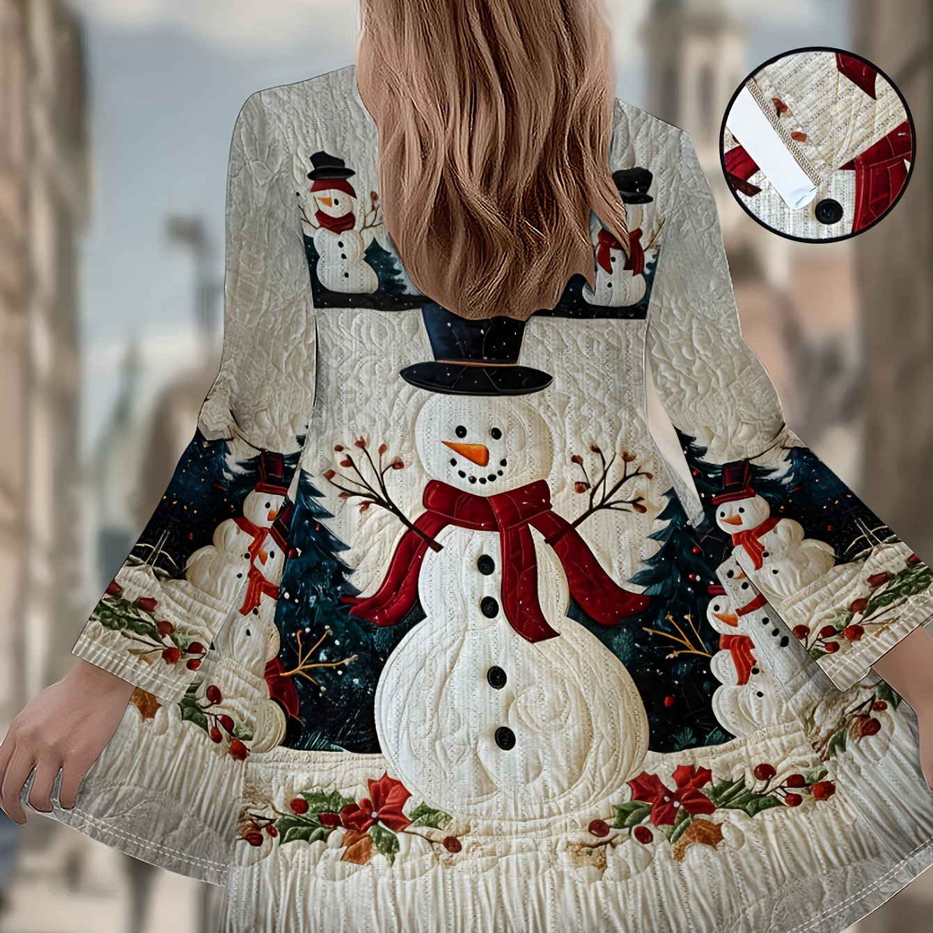 TEMU Cardigan Femme à Manches Longues et Devant Ouvert, Imprimé de Neige de Noël, Motif Imprimé 2D Matelassé Rétro, Longueur Mi-Longue, Tenue de Noël