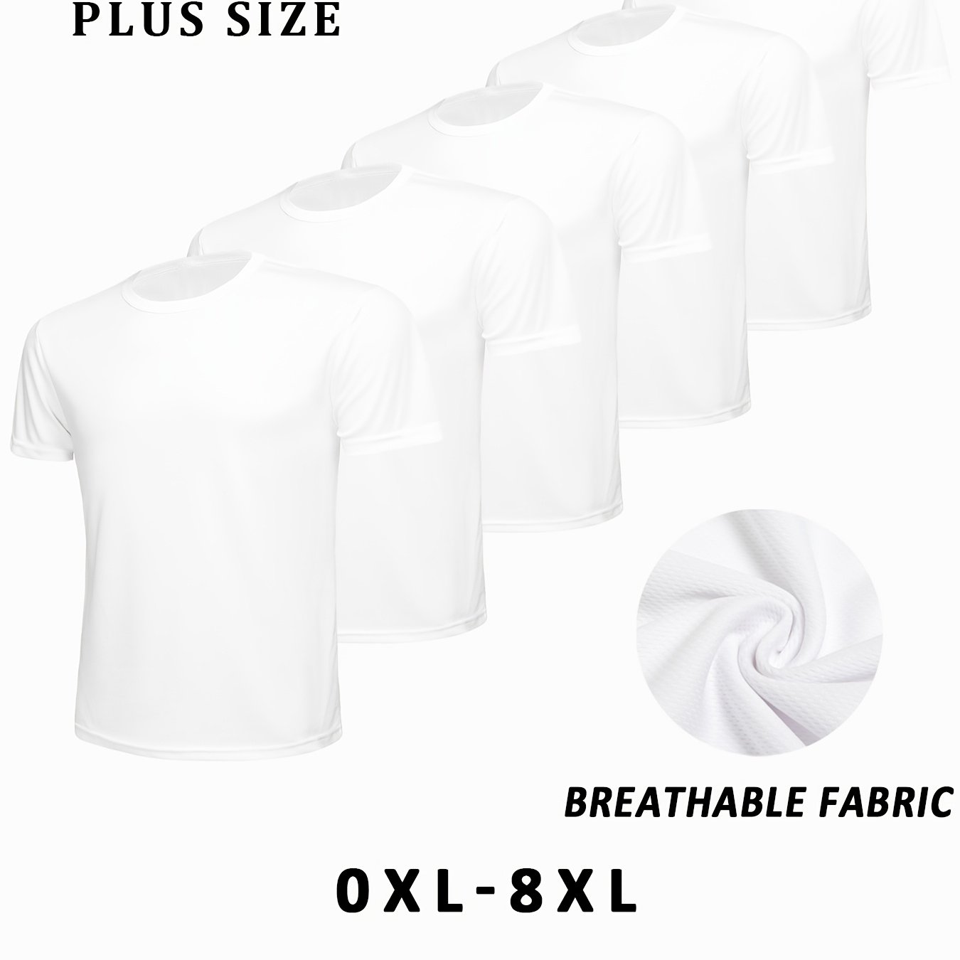 TEMU 5pcs Men's Plus Size Sports T-shirt, Black And White, Sizes 0xl-8xl, Easy Breathable Quick Drying Sports Casual Short Sleeved Sportswear,