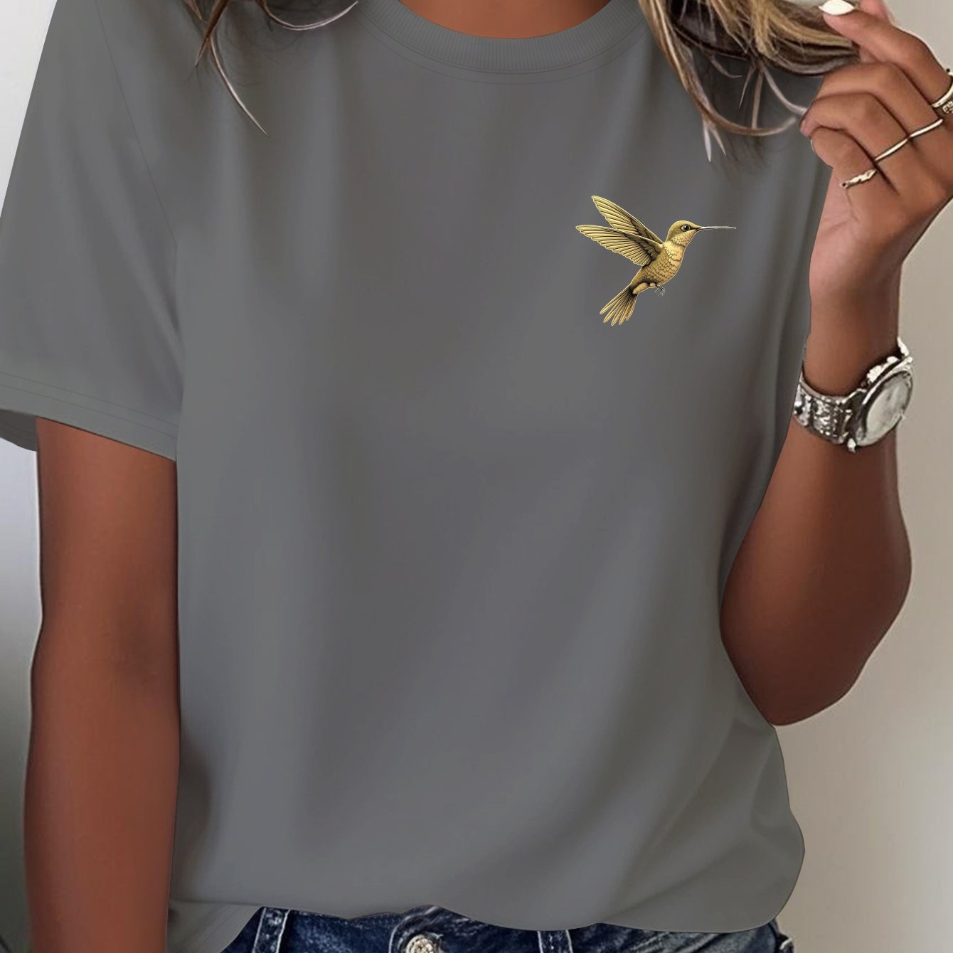 Plus Size - Hummingbird Profile | 's T-shirt, Fit, Crew Neck, , Stretch Fabric