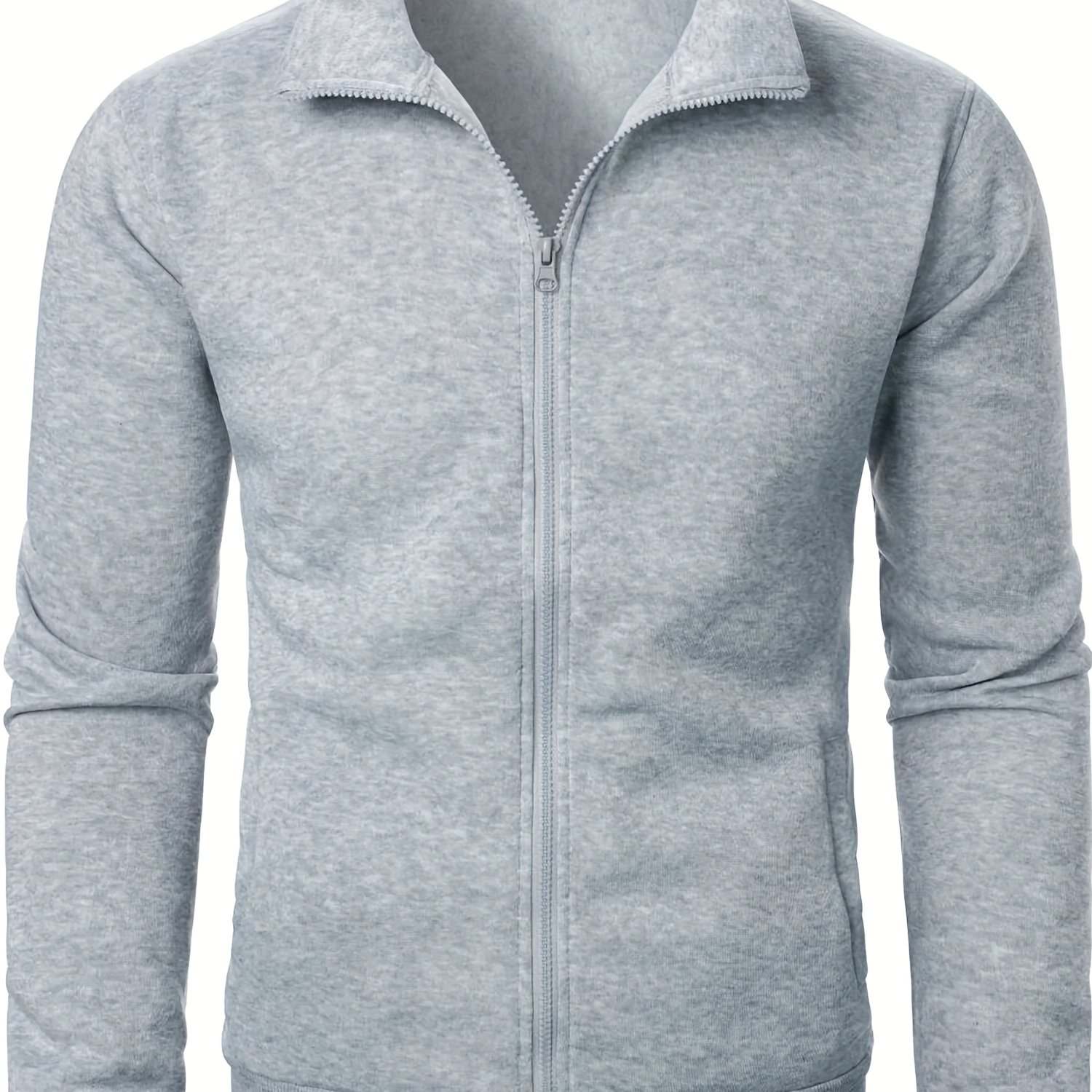 TEMU Autumn And Winter Men's Fashionable Warm Sports Casual With Thick Velvet, Slim Fit Long Sleeve Long Zipper Cardigan, Stand Up Collar, Outdoor