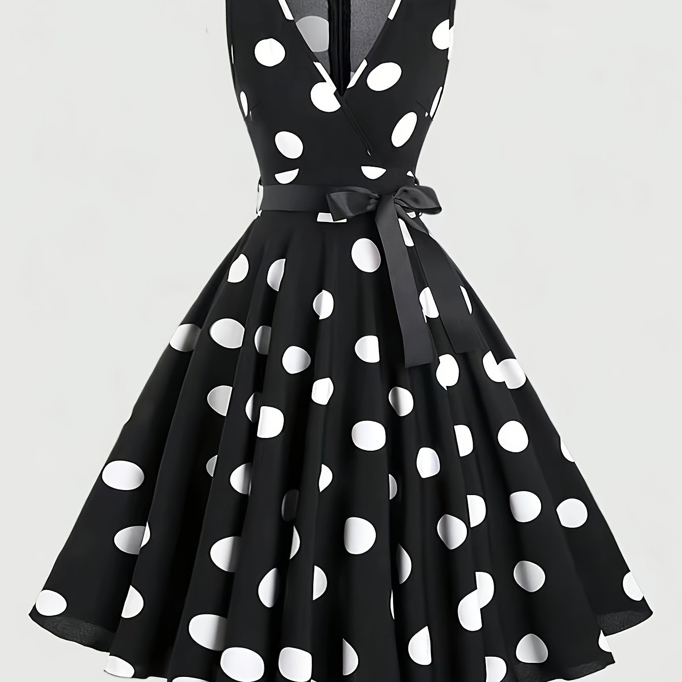 Waist-cinching Round-dotted Flared Print Polka Dot Dress