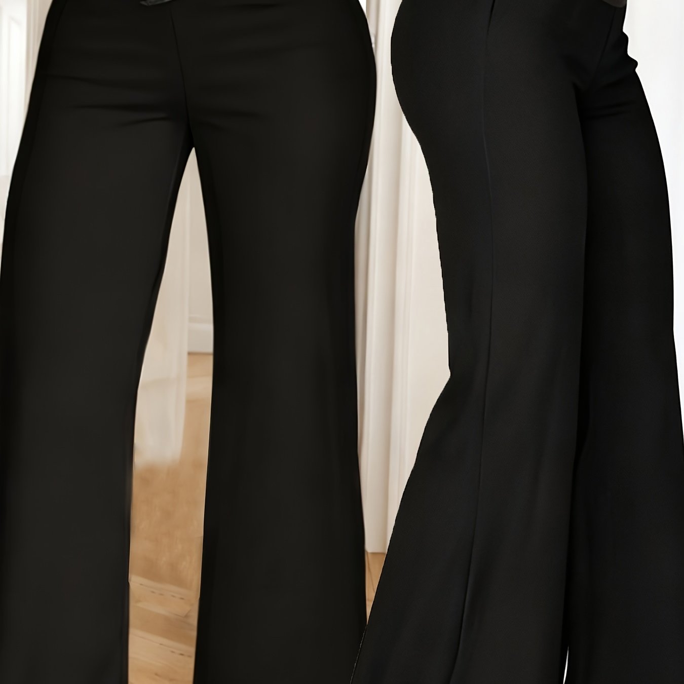 TEMU Women's Crossed Waist Straight Leg Pants, Mesh Waistband Design, Solid Color Slightly Elastic Casual Trousers Suitable For Travel And Dates