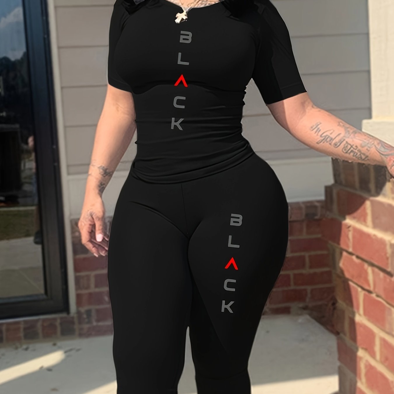 TEMU 4222b117 Code For -border European And American Women's Fitted T-shirt And Long Pants Short-sleeve Set