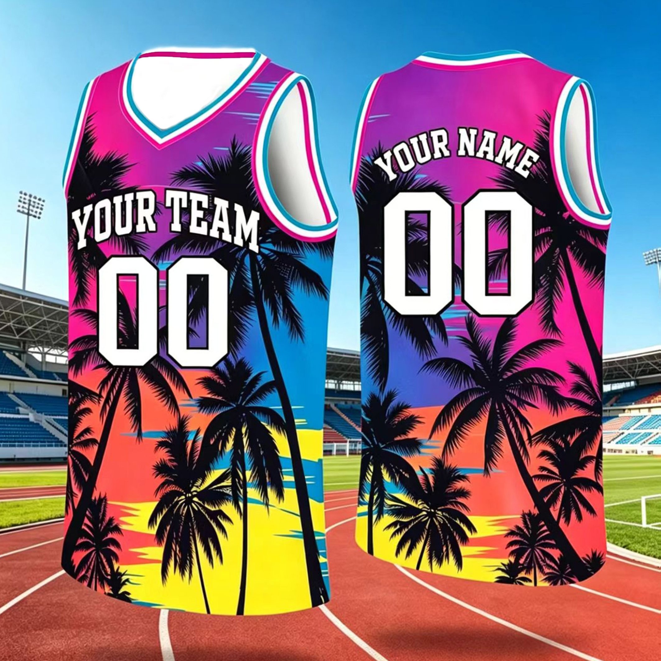 TEMU Custom Men's Summer New 3d Hawaiian V-neck Vest, Name, Team Name, Number Sleeveless Design, Team Competition Uniform, Basketball Enthusiast Top,