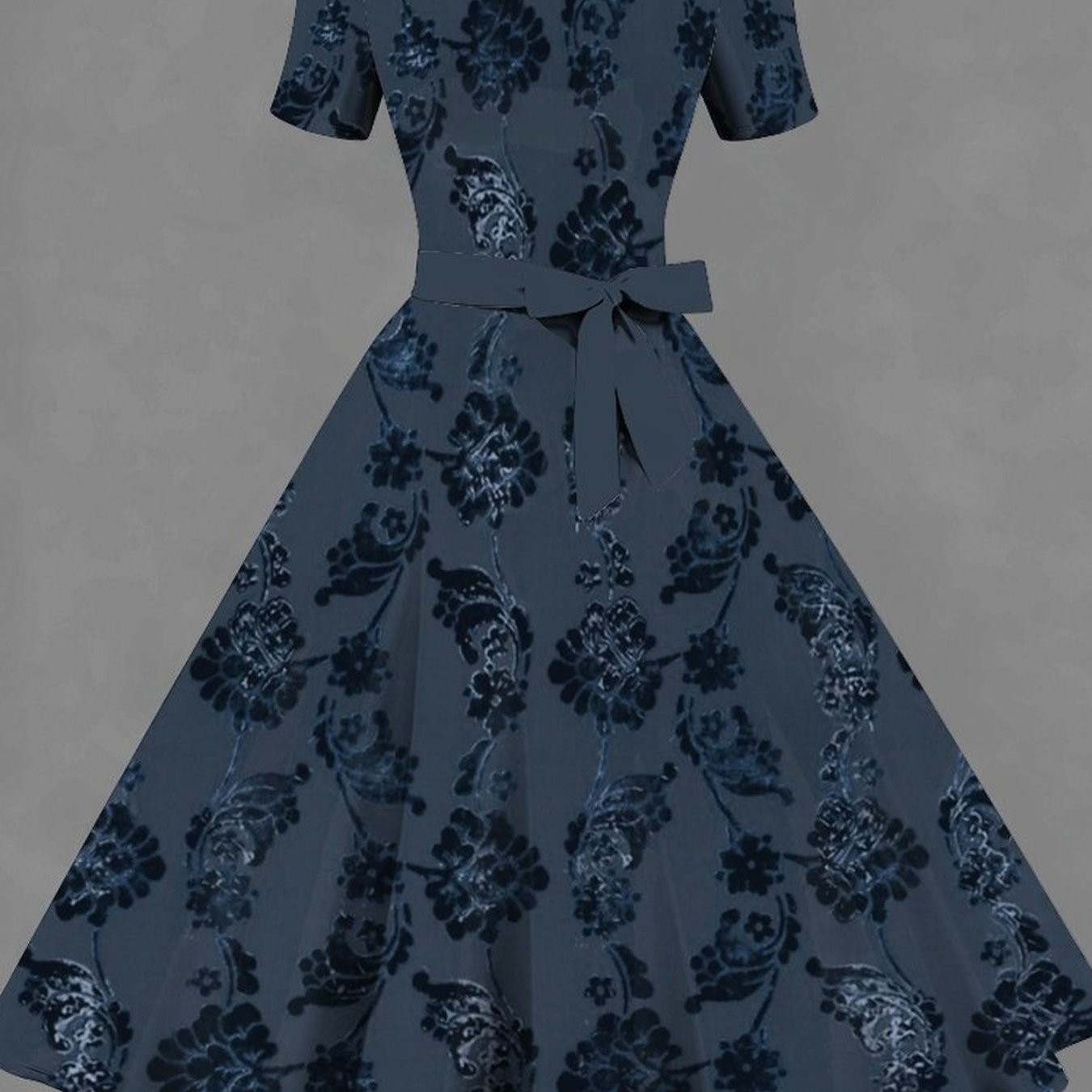 Plus Size - Plus-size Women's Short-sleeve Square Neck Dress With Full Flared Skirt, Classic Trendy Print. Adopts Three-dimensional Tailoring To Reshape Body , Ideal For Daily Commutes And Parties
