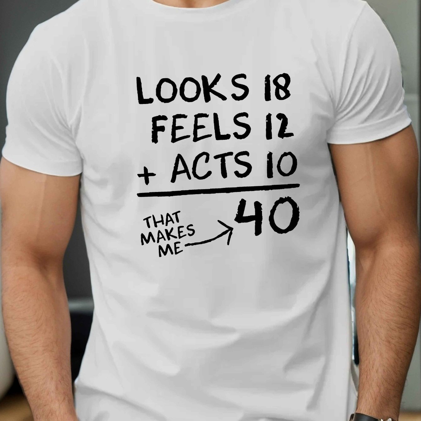 TEMU Men's 40th Birthday Celebration T-shirt - Casual Short Sleeve, Geometric Pattern, Machine Washable - Perfect For Summer