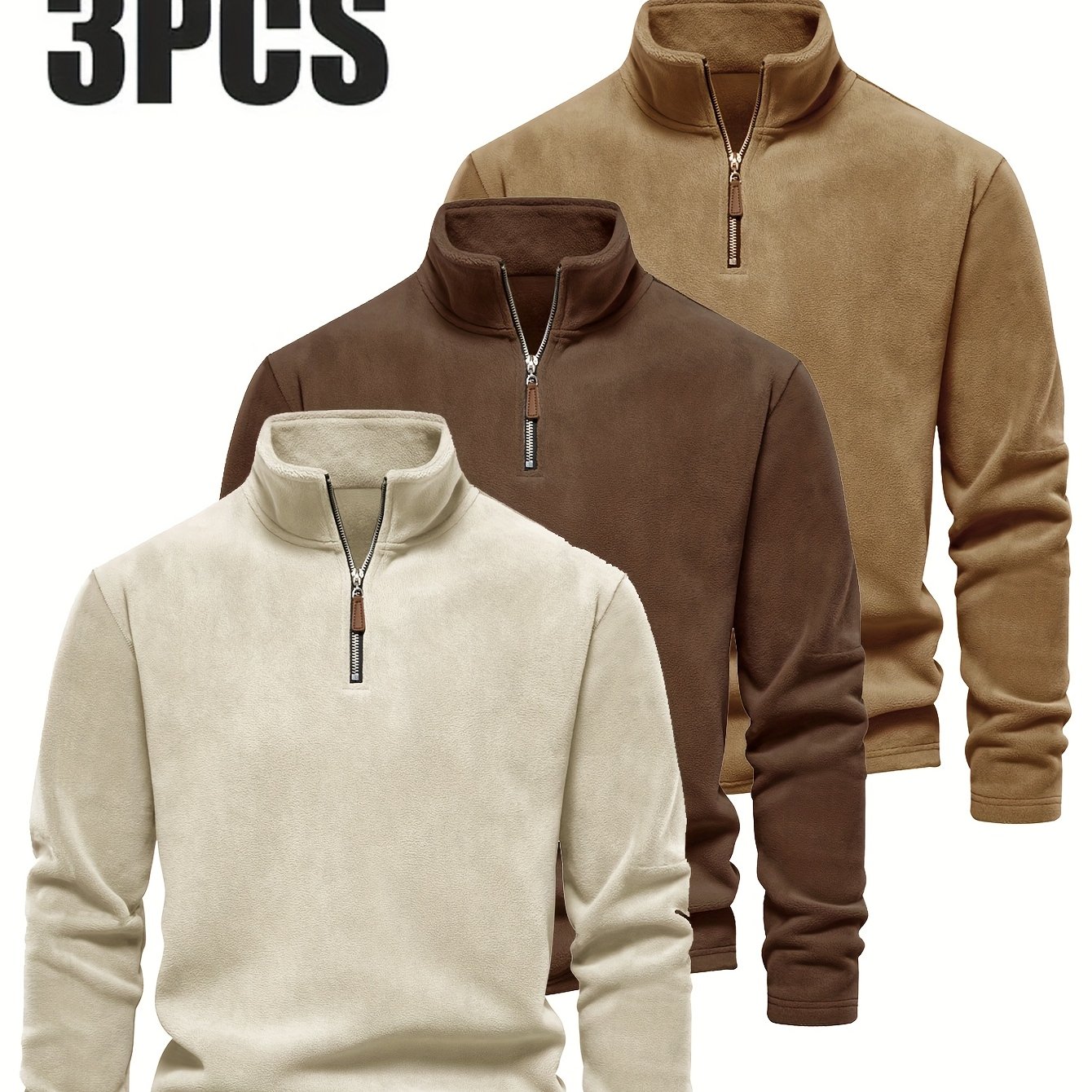 TEMU Men'-piece Winter Fleece-lined Half-zip Sweatshirt - Stand Collar Long-sleeved Casual Pullover, Machine Washable, Regular Fit Suitable For Daily