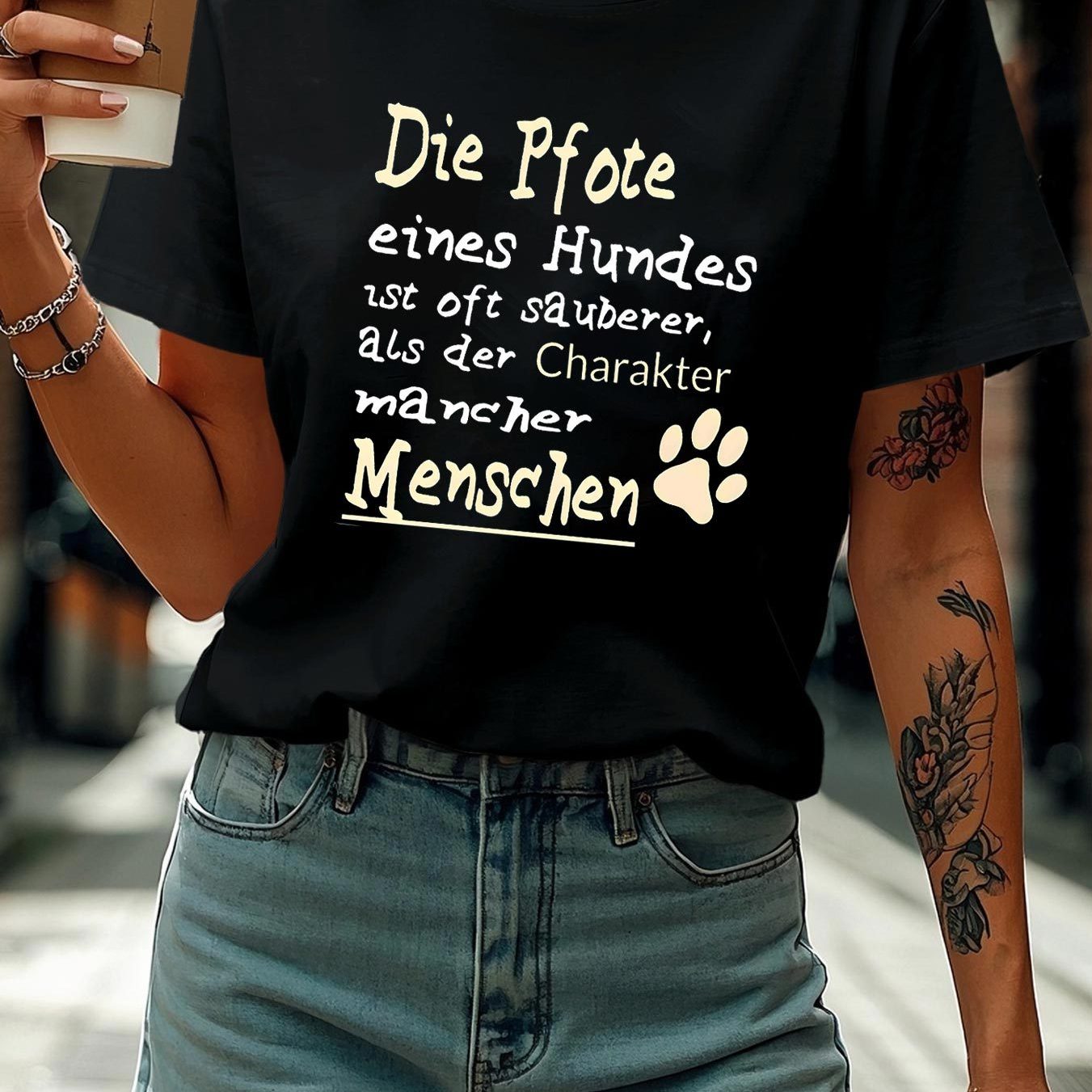 Image of Women's Plus Size T-shirt The Paw Of A Dog Is Cleaner Than Of . Print Pattern Printed Women's Round Neck Short Sleeve T-shirt For Spring And Summer