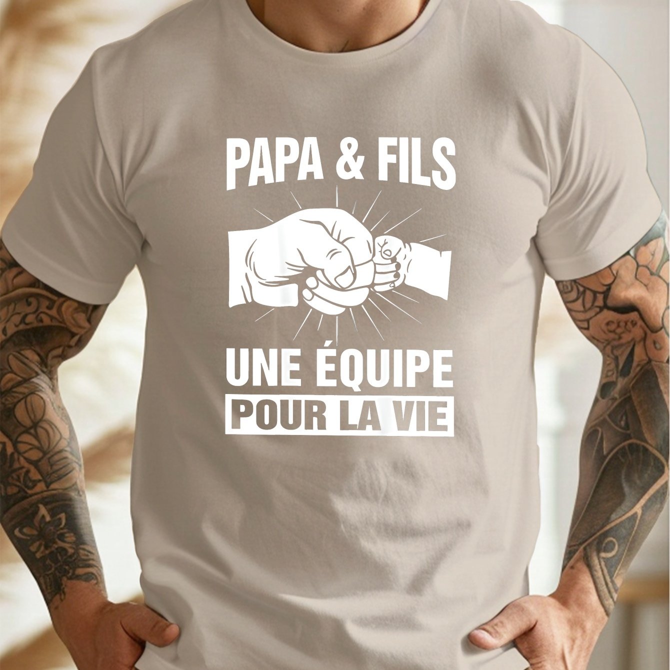 TEMU T-shirt à manches courtes et col rond pour homme avec un imprimé humoristique de papa français, une chemise décontractée et légère, pour l'été