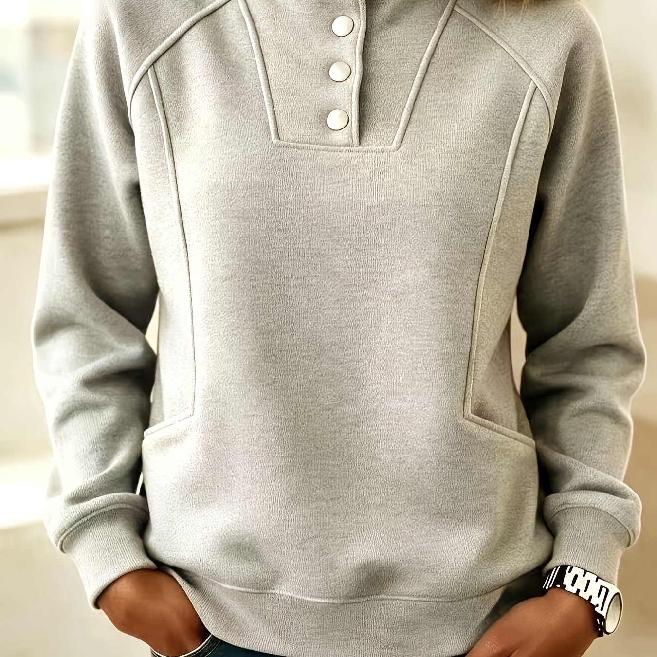 TEMU Felpa da donna casual a maniche lunghe con e bottoni