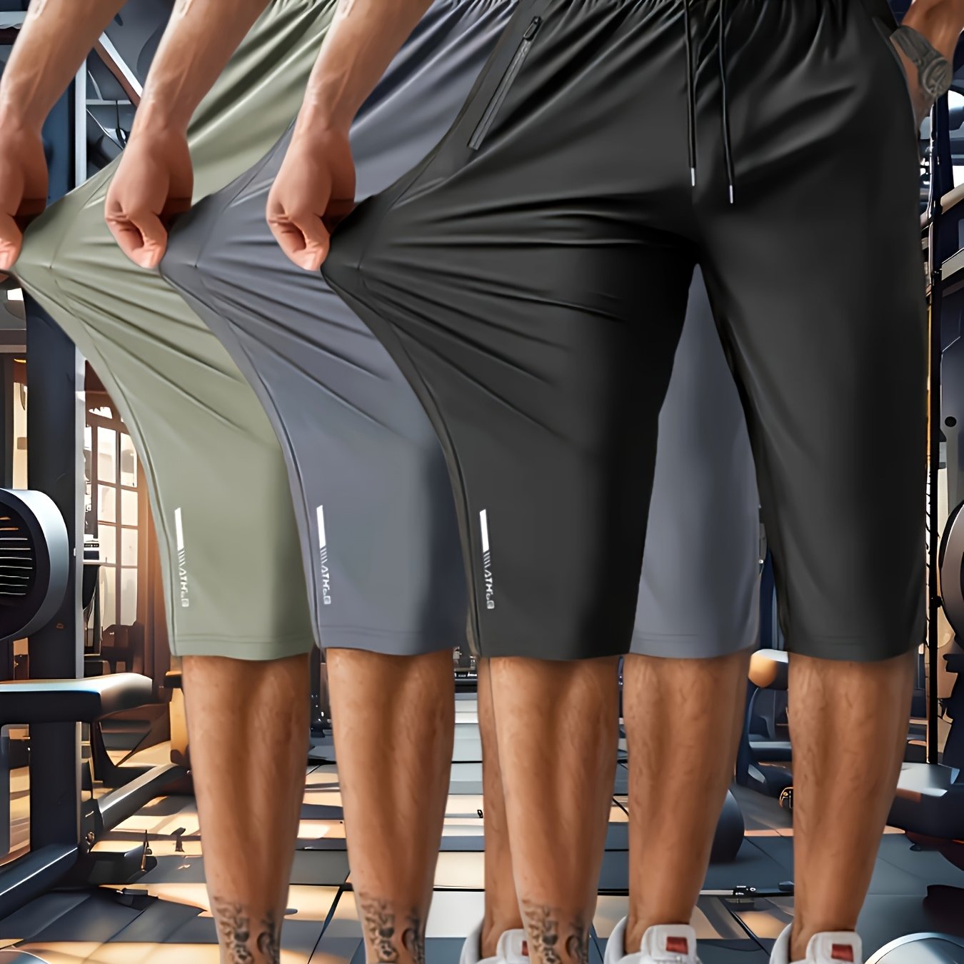 E-shop Herren-Sommer-Shorts aus seidigem Fasergewebe, atmungsaktiv, hochelastisch, mit Kordelzugbund Reißverschlusstasche, reflektierender