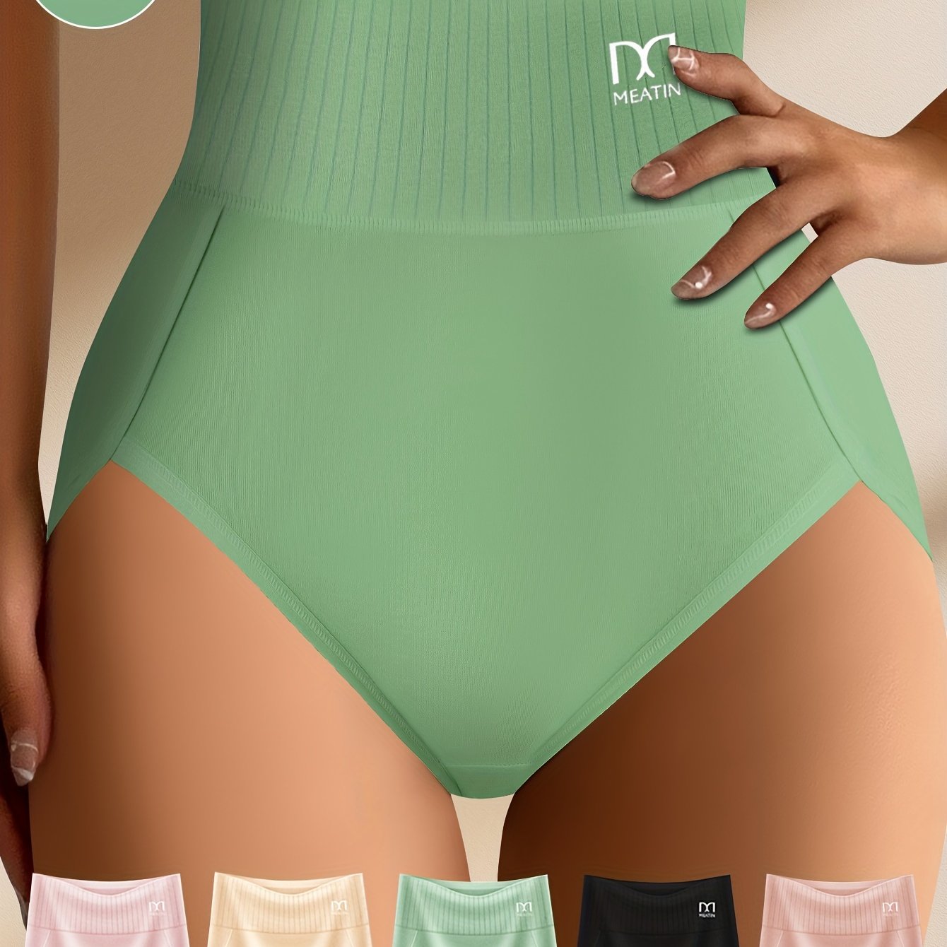 Image of Set Of 5 New Solid Color Women's Stylish High-waisted Underwear, Made From Breathable And Comfortable Material, Ideal For Tummy Control And , Perfect For Home, Leisure, And Sports Activities