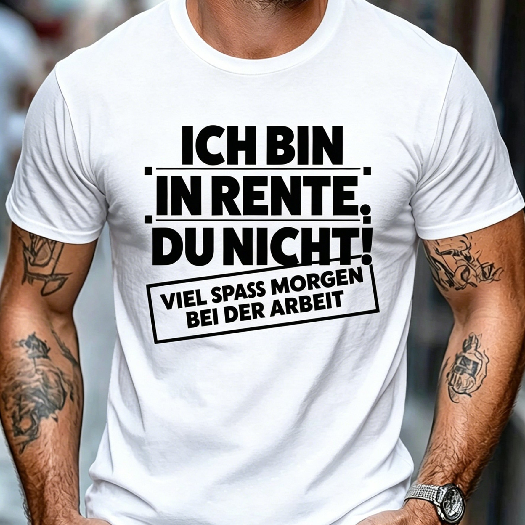 Image of Men' Funny Retirement German Quote T-shirt "ich Bin In Rente Du Nicht" - Sarcastic Retiree Gift Suitable For Retired Men, Casual Round Neck Tee With German , Humorous Retirement Present For Husband Or