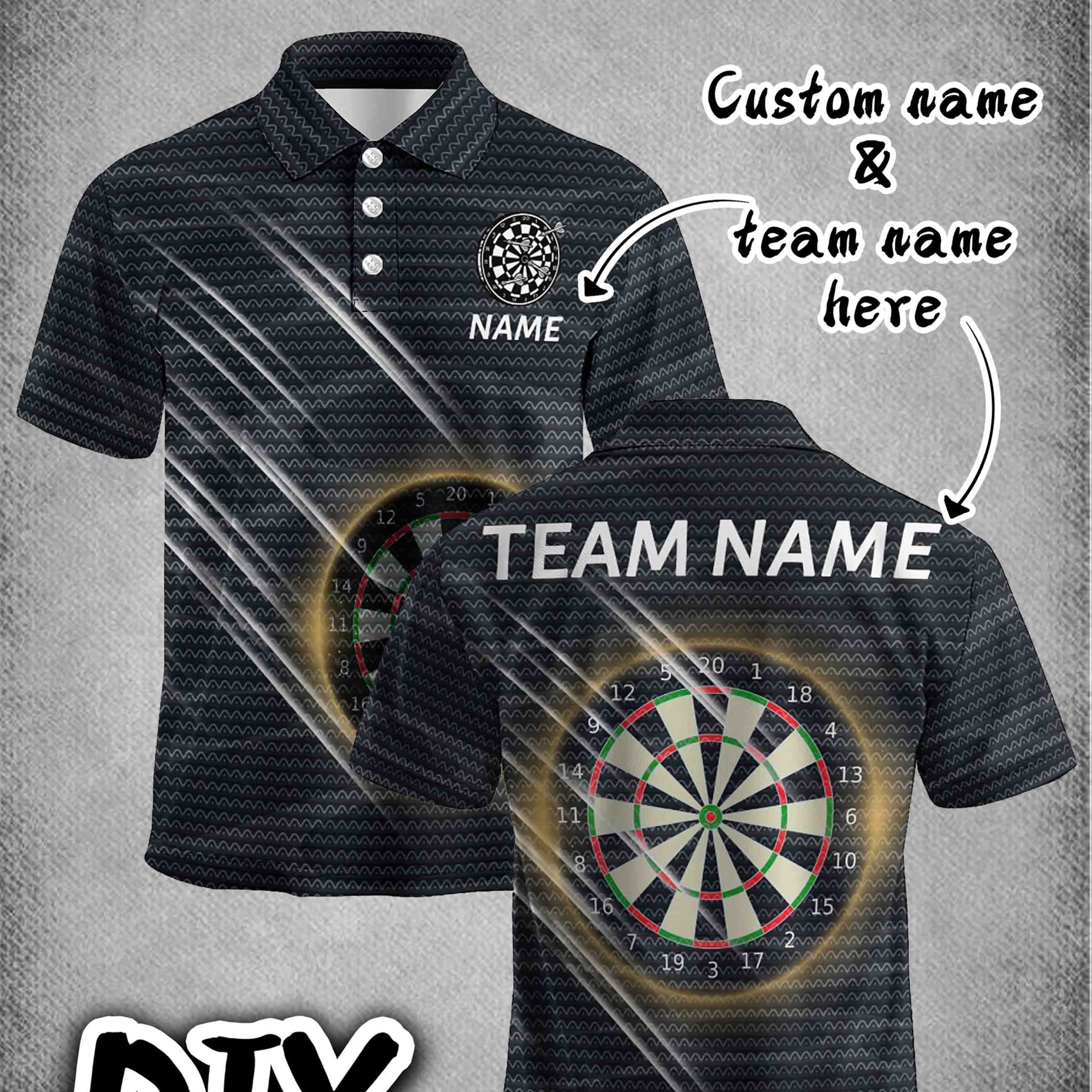 TEMU Customizable Summer Darts Club Shirt, Short Sleeve Lapel Design, Support Name And Team Name, Polyester Fabric Is Comfortable And Breathable,