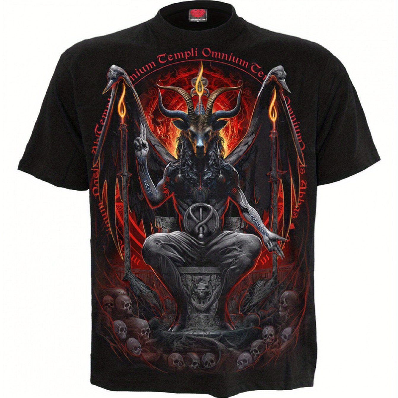 Men's Gothic Baphomet T-shirt - 100% Black Heavy Metal Graphic Tee With & Demon Print, Bohemian Style Round Neck Casual Shirt For Men, Fit