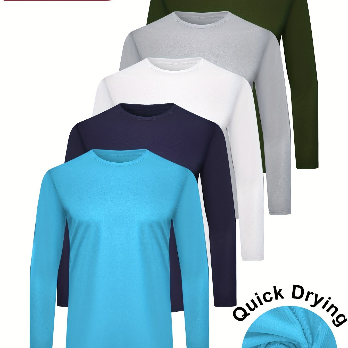 TEMU 5 Pack Men's Long Sleeve Casual T-shirt Breathable And Quick Drying, Suitable For Fitness, Training, Sports And Daily Wear, Etc.