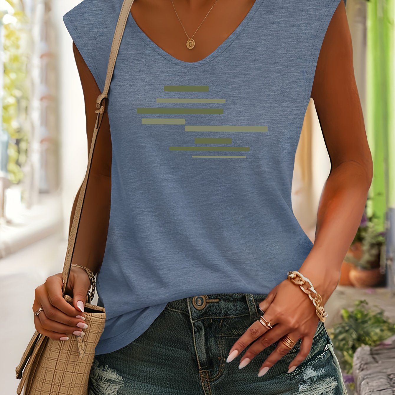 TEMU Minimalist Abstract Sleeveless Vest T-shirt - Breathable , Medium Stretch Suitable For Casual, Travel & Casual Attire, Machine Washable