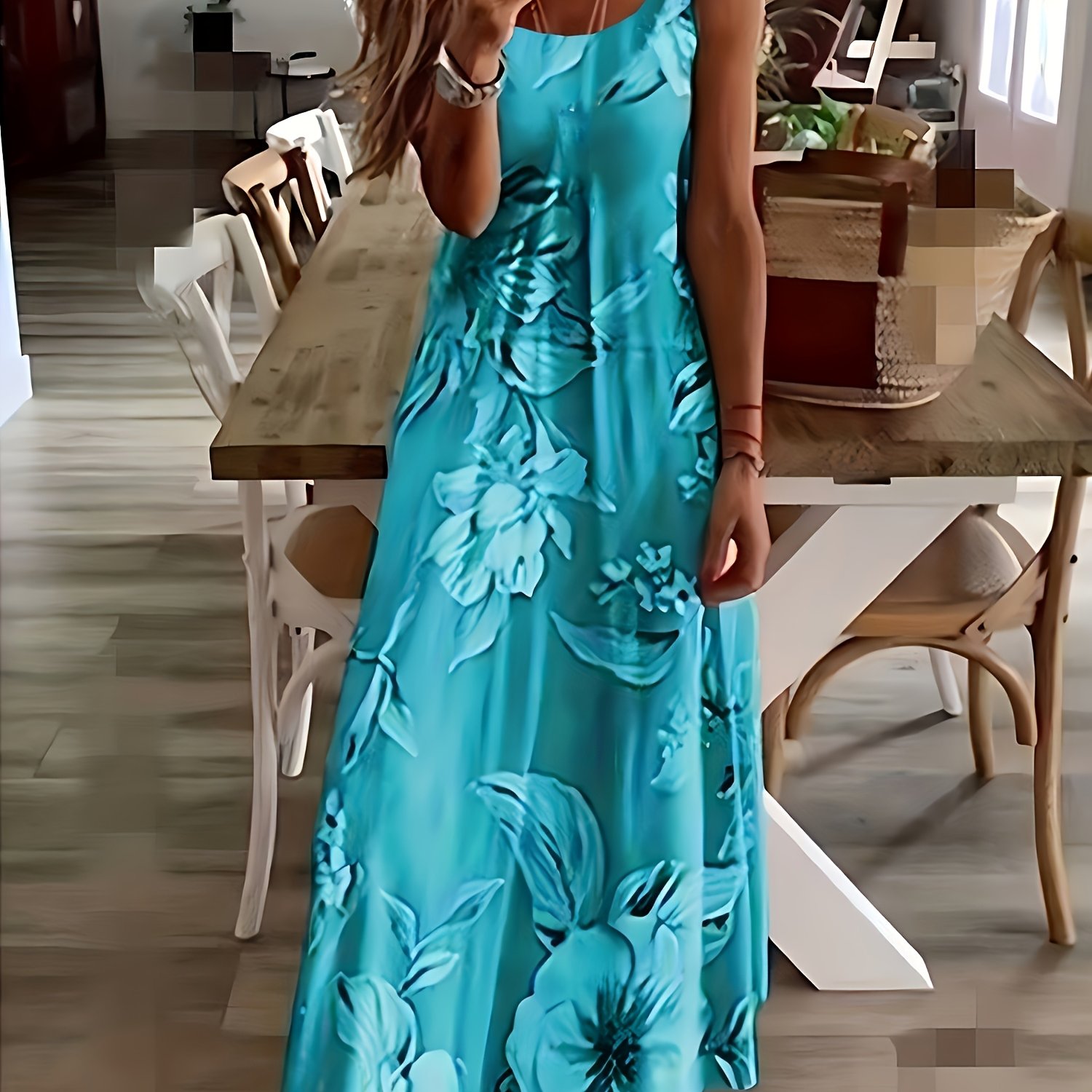 E-shop 2025 Sommer Neu Damen Tiefausschnitt Blumenmuster Spaghettiträger Kleid