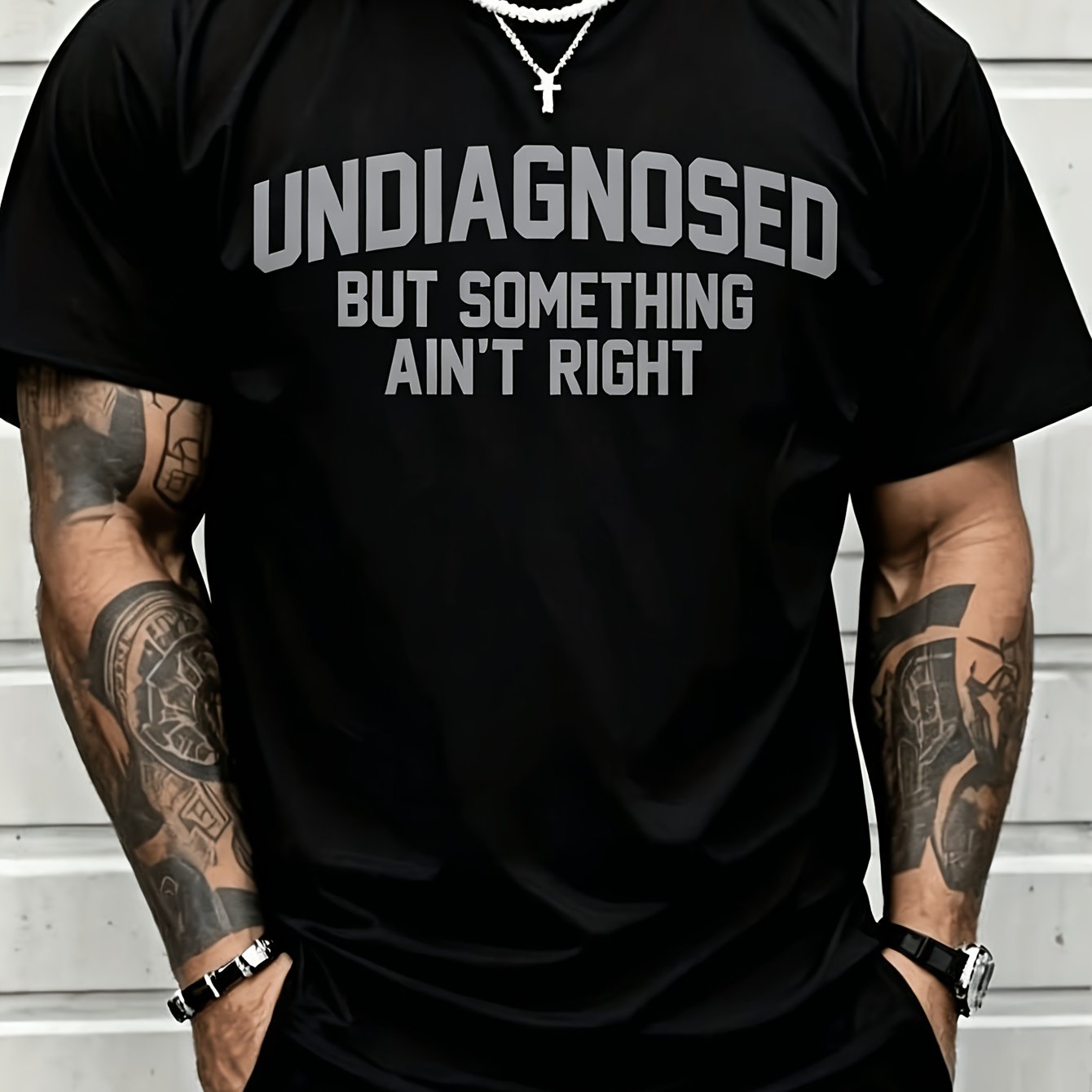 TEMU Undiagnosed But Something Right Funny Text Graphic T Shirt Men Black Short Sleeve Mental Health Awareness Humor Design Casual Top