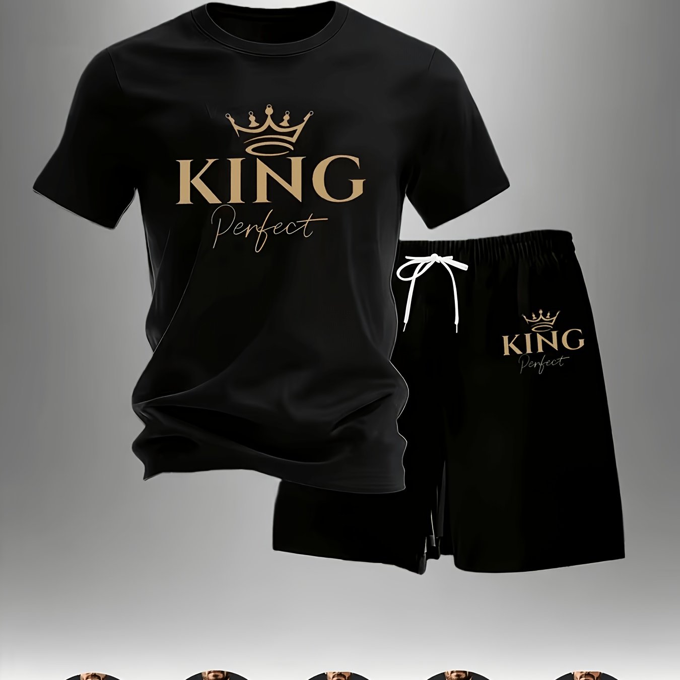 TEMU Men's Golden "" Crown Print Breathable Set, Quick-dry Short Sleeve   Shorts 2pcs Set, Summer Cool And Non-stuffy Casual Sportswear, Breathable