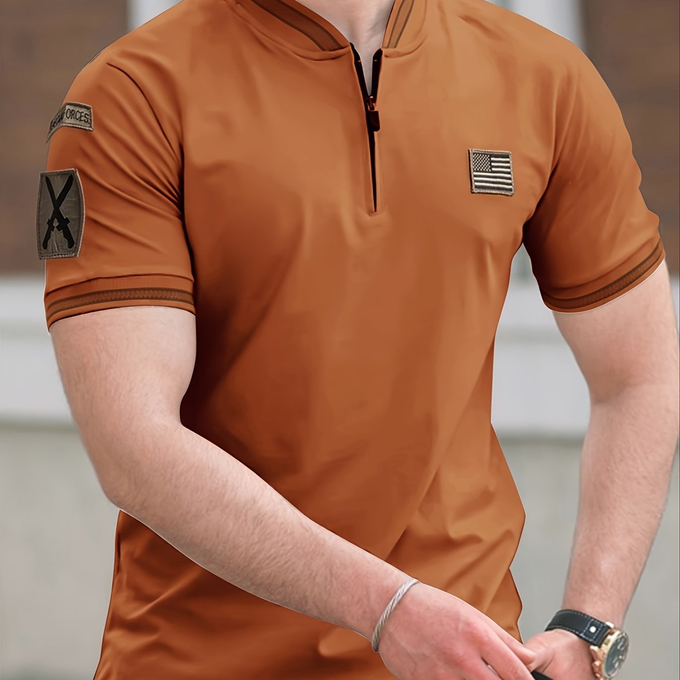 TEMU Sleek Style, Men's Breathable Shirt With Zipper - Casual & Outdoor Wear, Geometric Pattern, Machine Washable - Golf, Hiking & Beach