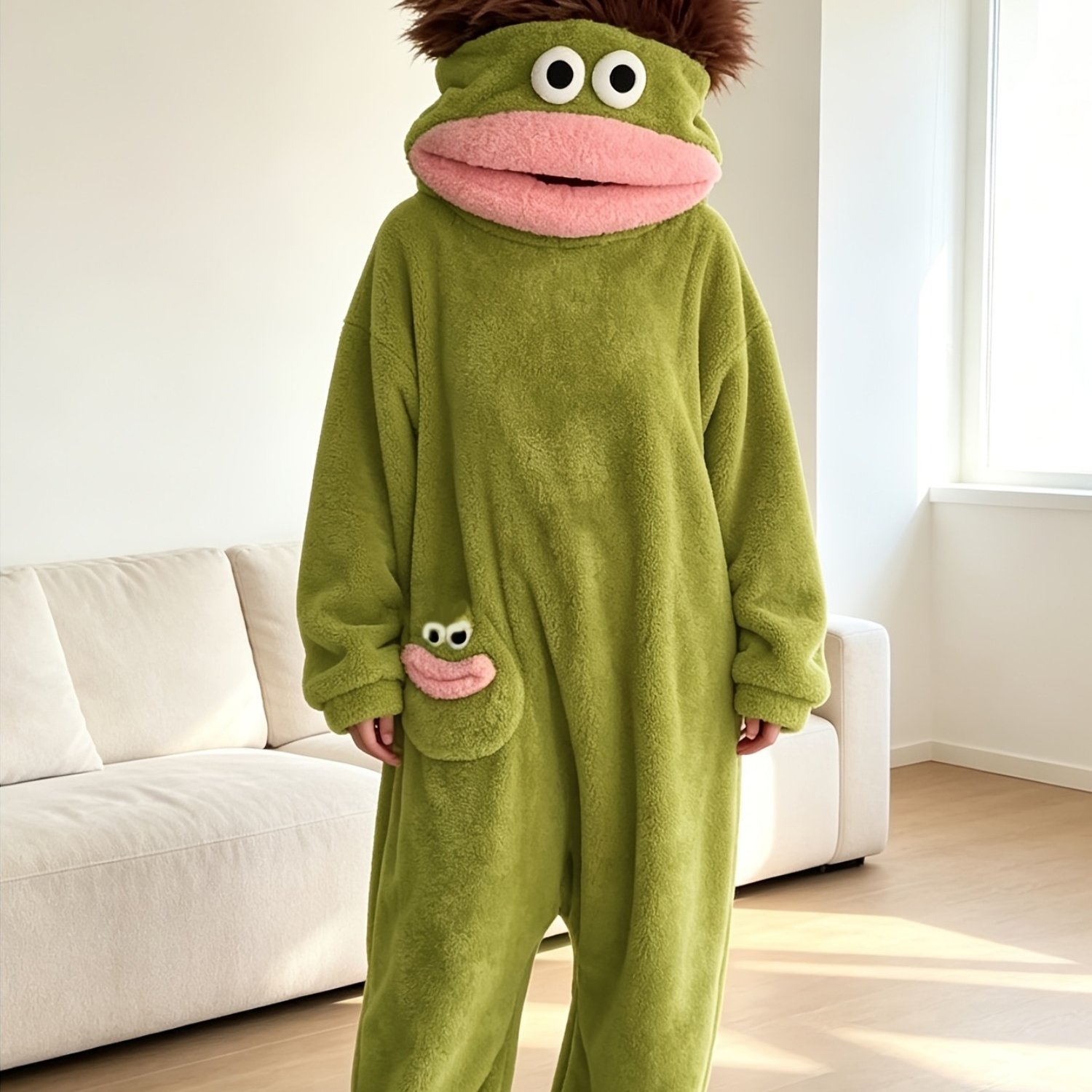 TEMU Monster Hooded Pajamas, Plus-size Plush Animal Onesie, Novelty Holiday Gift
