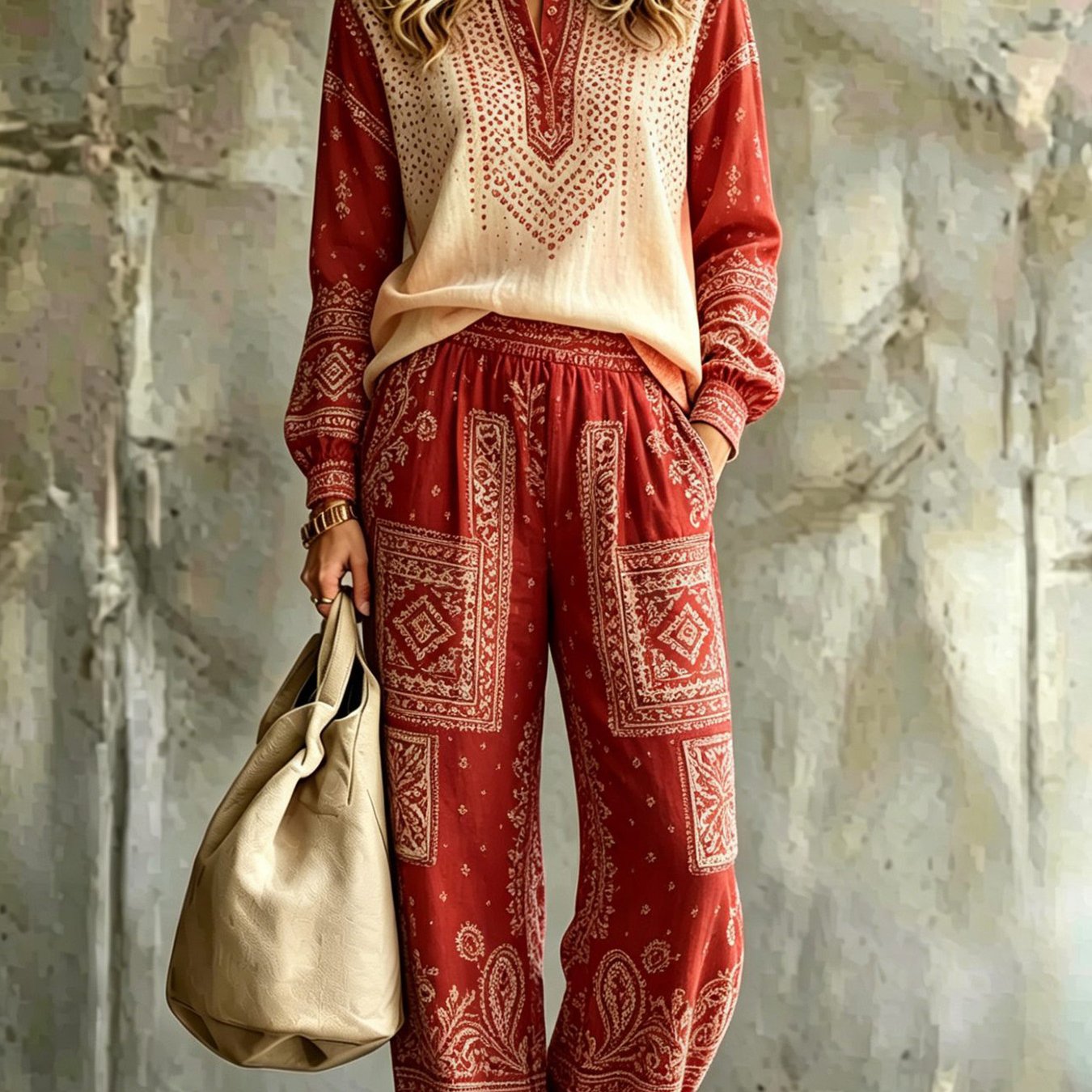 Image of Two-piece Set, European And Women's Casual Outfit, Small V-neck Long-sleeve Top And Women's Casual Long Pants, Comfortable Fabric, Suitable For Everyday Casual Fashion Gatherings And In