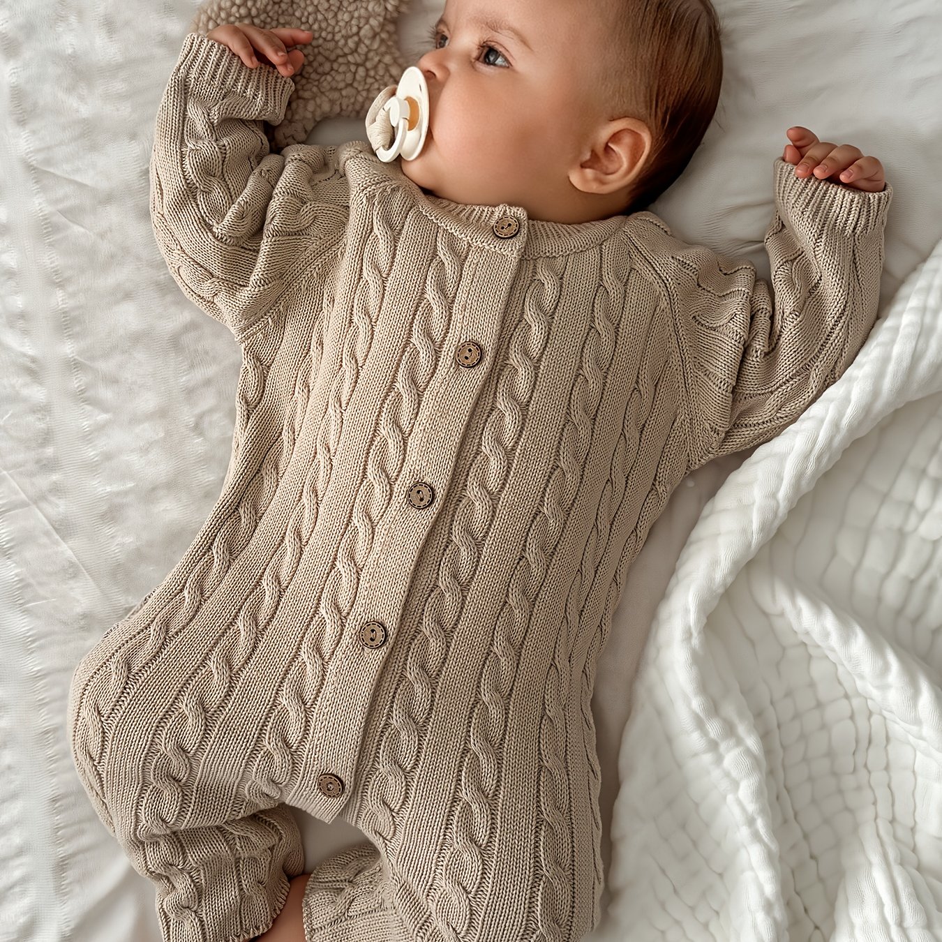 Image of Baby Autumn And Winter Pure Knitting Sweater One-piece Clothes For Boys And Girls Fried Dough Twists Long Pants, For Outdoor