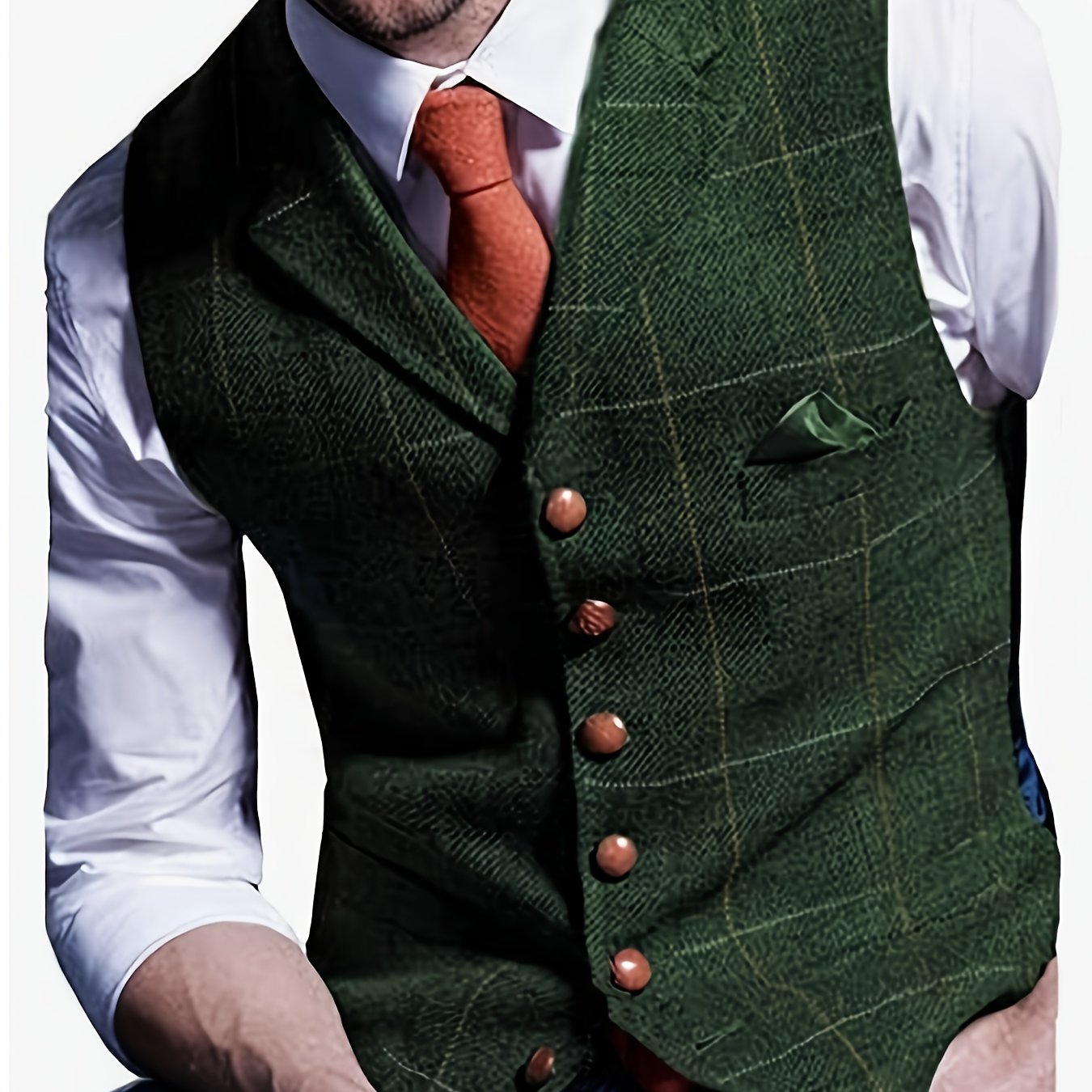 Casual Men's Vest For Wedding Plaid Soft Wool Tweed Waistcoat For Groosmen Best For Man