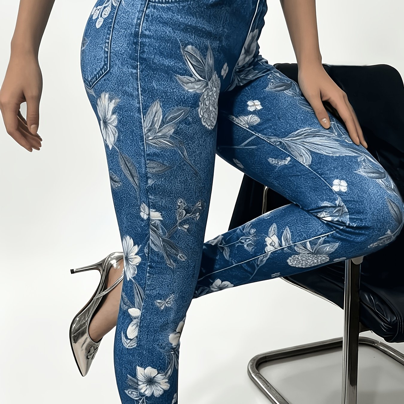 TEMU Legging Grande Taille pour Femme, Coupe Cintrée, Imprimé Floral Texturé, Doux, Haute Élasticité, Non Serrant, Polyvalent pour les Quotidiens,