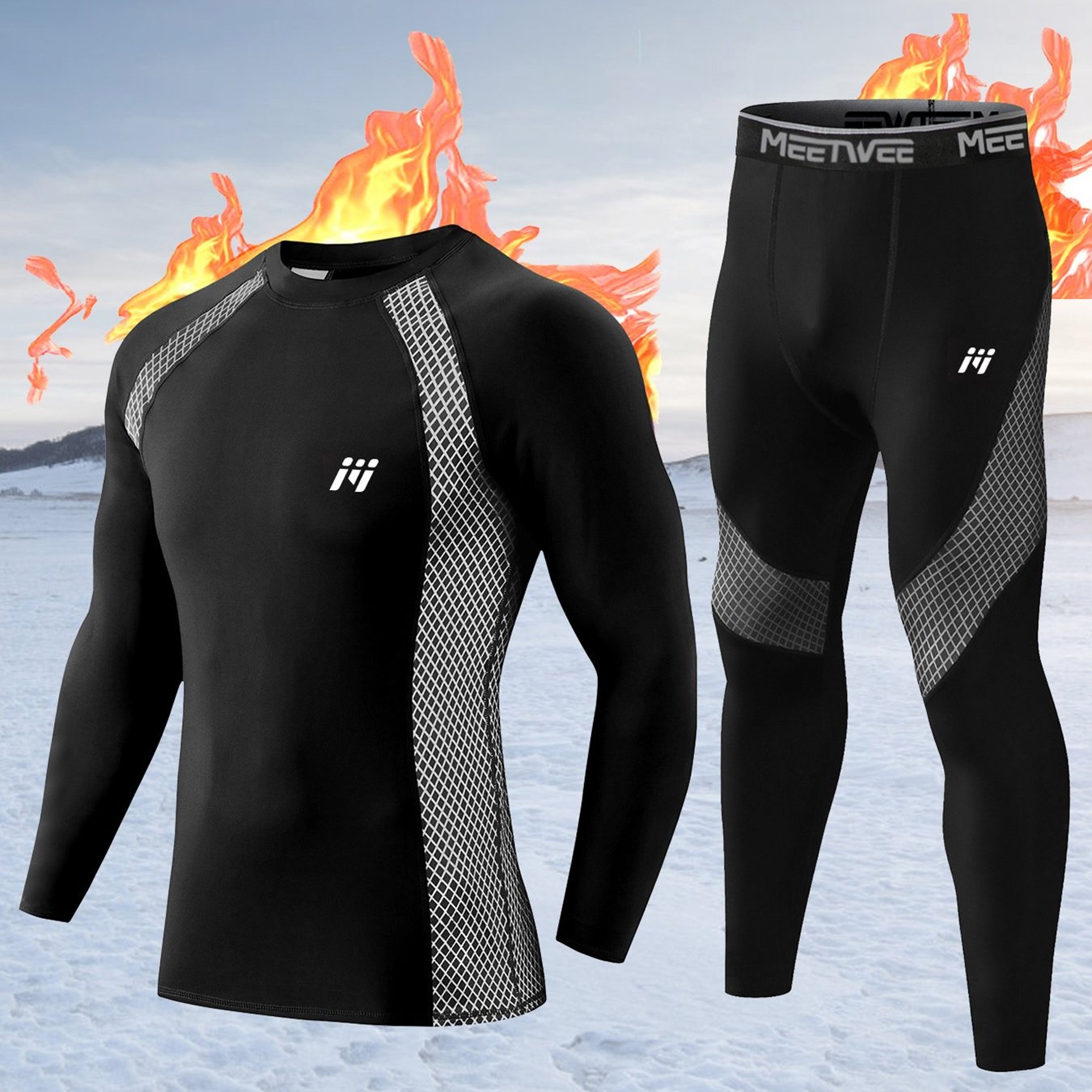 2pcs Set Of Men's Thermal Underwear, Made Of Quick-drying Polyester Fabric, Featuring Thermal Tops And Sports Long Pants, Suitable For Outdoor Activities Such As Sports, Running, Fitness, And Skiing.