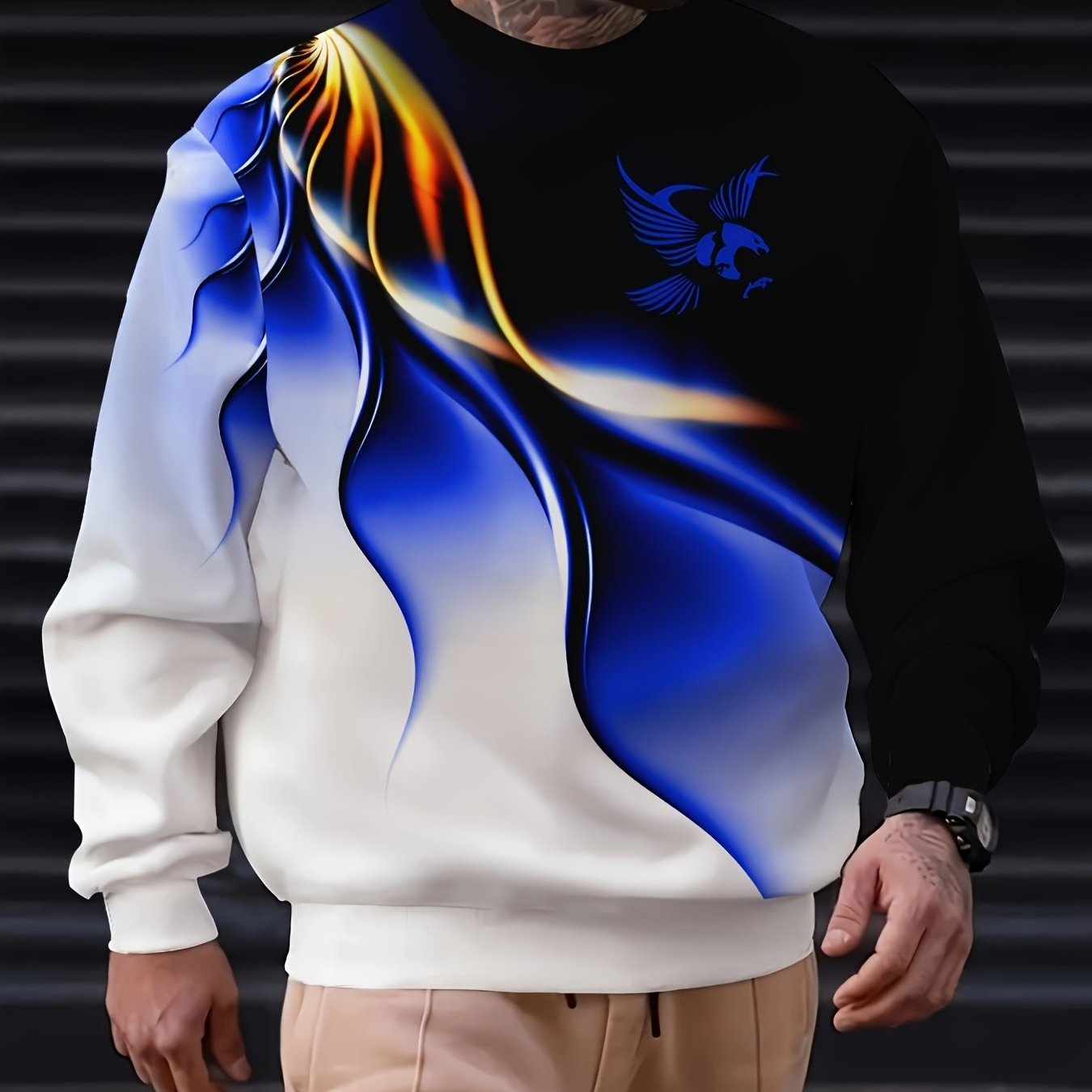 TEMU Print Design Not Textured/embroidered/sequins Not Jean The Print Men's Gradient Eagle Graphic Print Fashion Round Neck Sweatshirt, Knit Fabric,