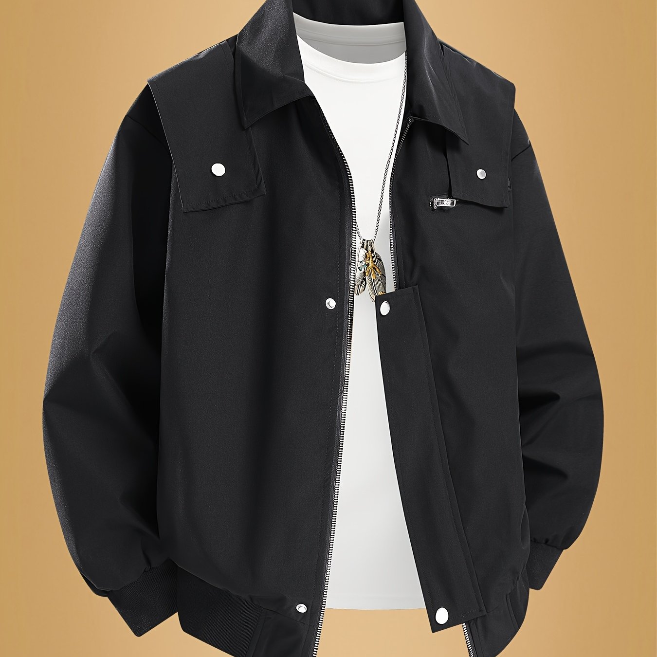 TEMU /autumn Jacket Men's Trendy Aviator Jacket Premium Baseball Jacket American Techwear Workwear Jacket Men's Spring/ Edgy Bas Jacket Coat