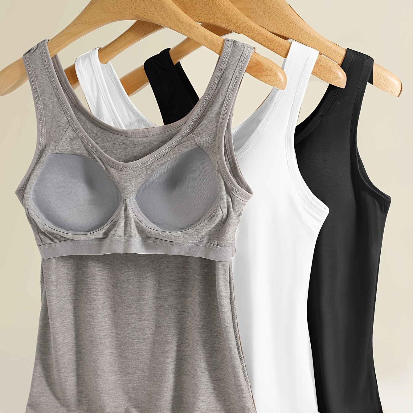 TEMU 3pcs Set Women's Comfortable Wide-shoulder Strap Sports Tank Top With Built-in Padded Bra, No Underwear Needed, Simple And Stylish, Worn As An