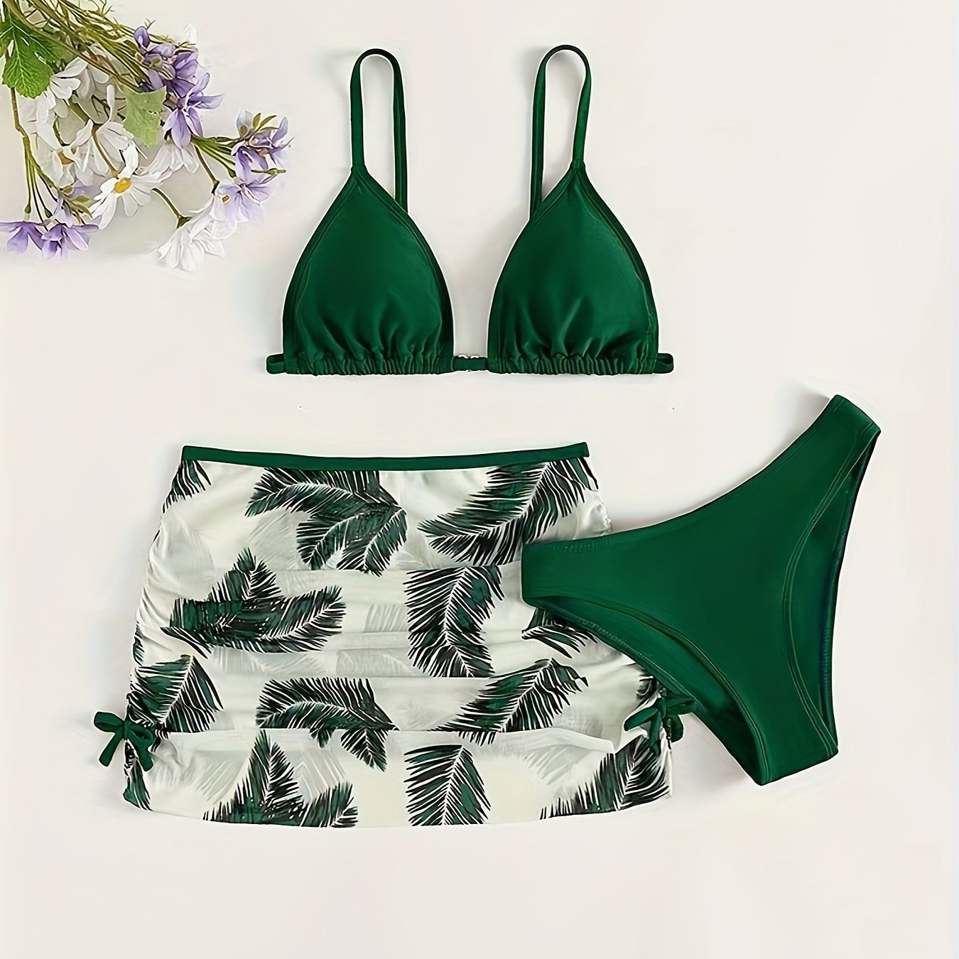 Swimwear 3pcs Set Print Medium-large Girls 3pcs (waist Pants Length Is Briefs Data) Swimming Pool